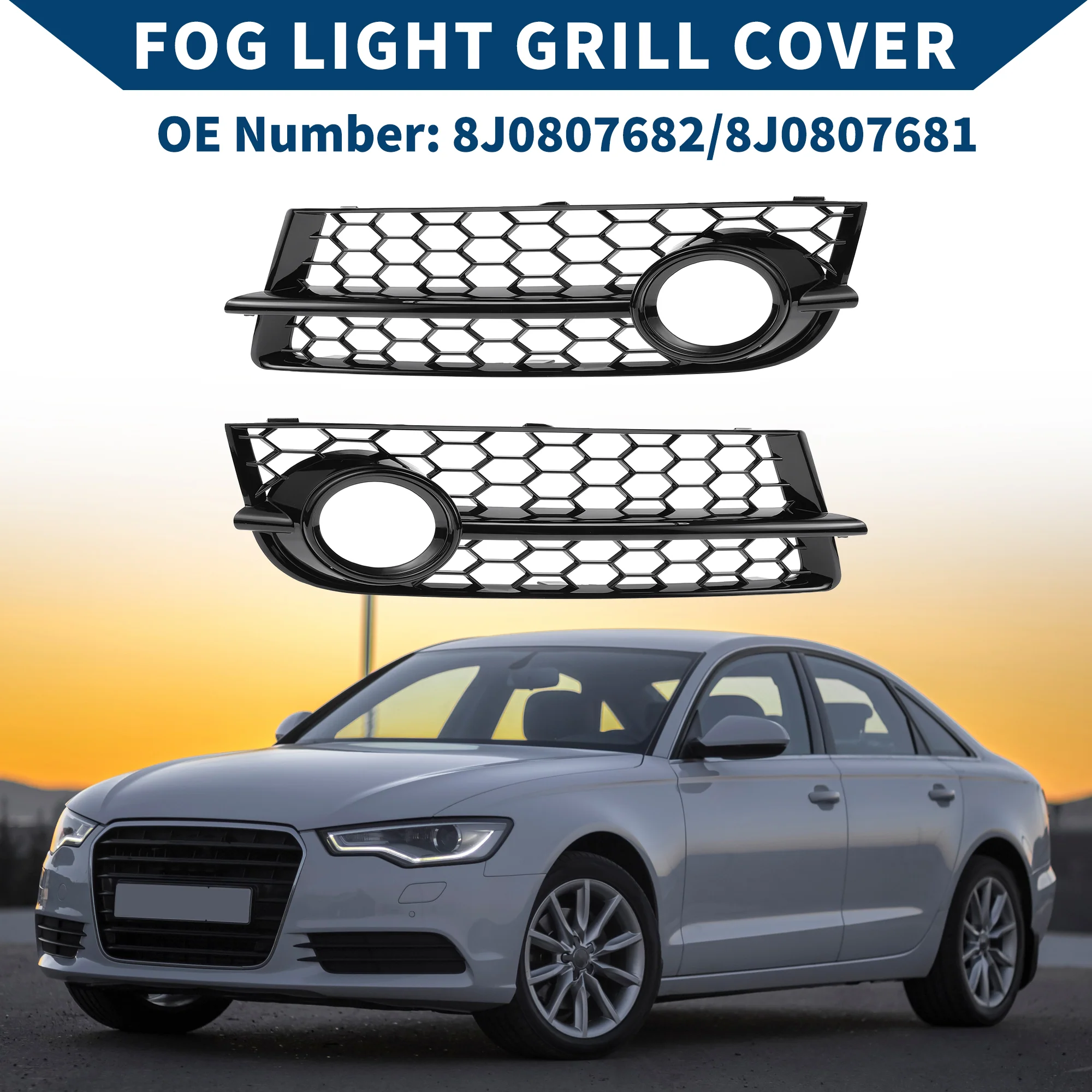 No.8J0807682/8J0807681 Fog Light Grill for Audi TT 8J 2006-2014 Front Left Right Front Lower Bumper Fog Light Cover Inserts ABS 1 Pair Black - Image 3