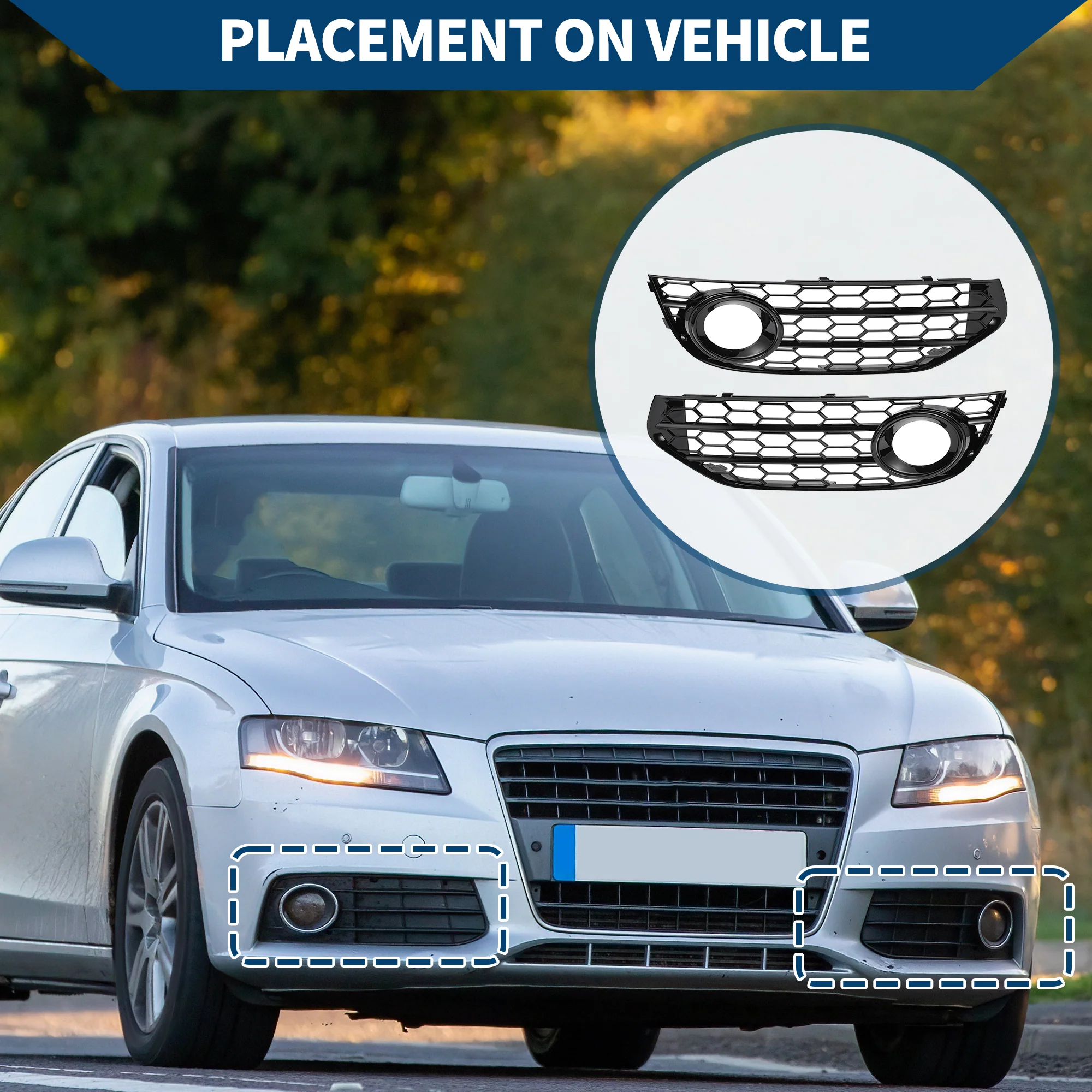 No.8K0807681J/8K0807682J Fog Light Grill for Audi A4 B8 2009-2015 Front Left Right Front Lower Bumper Fog Light Cover Inserts ABS 1 Pair Black - Image 4