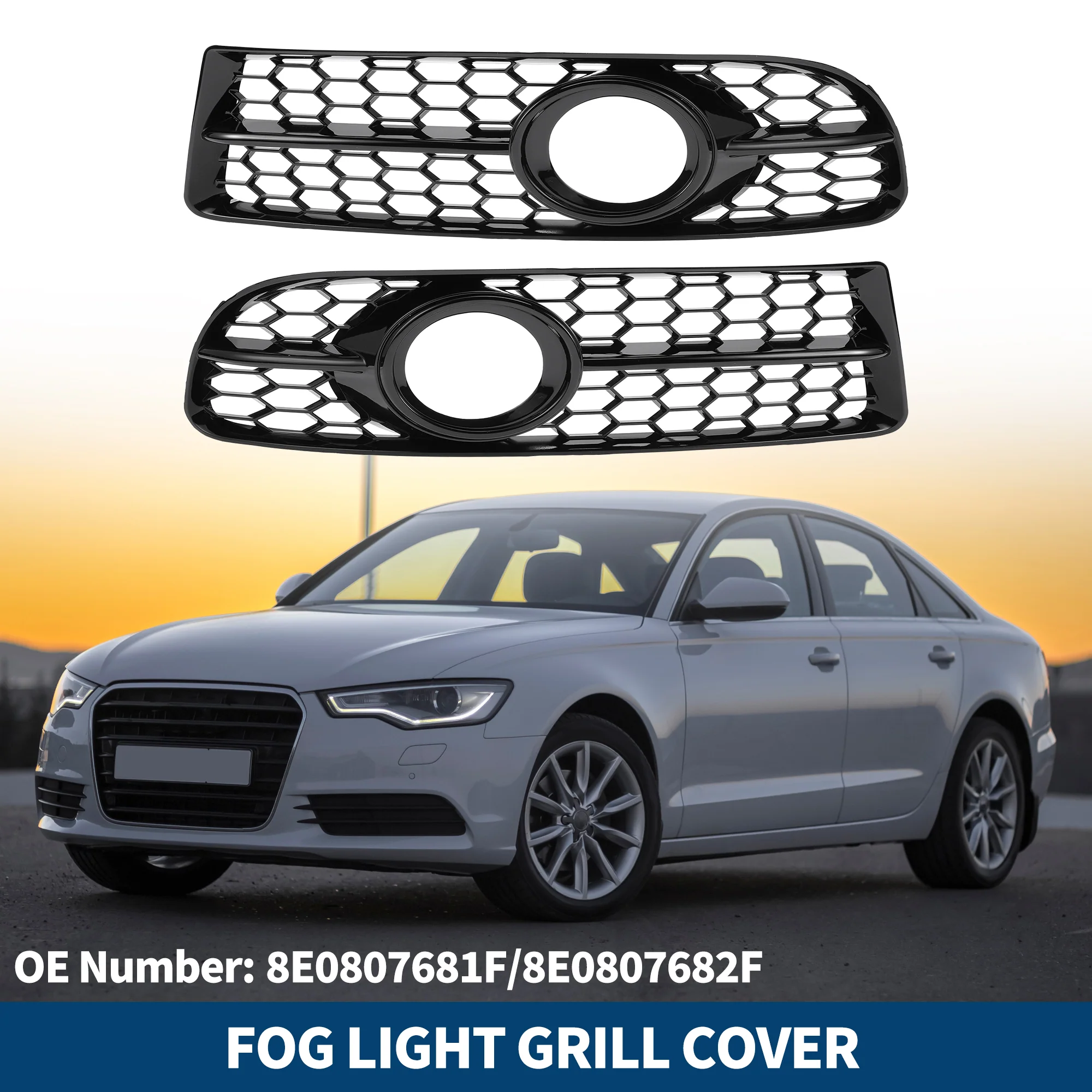 No.8E0807681F/8E0807682F Fog Light Grill for Audi A4 B7 S4 2005-2008 Front Left Right Front Lower Bumper Fog Light Cover Inserts ABS 1 Pair Black - Image 2