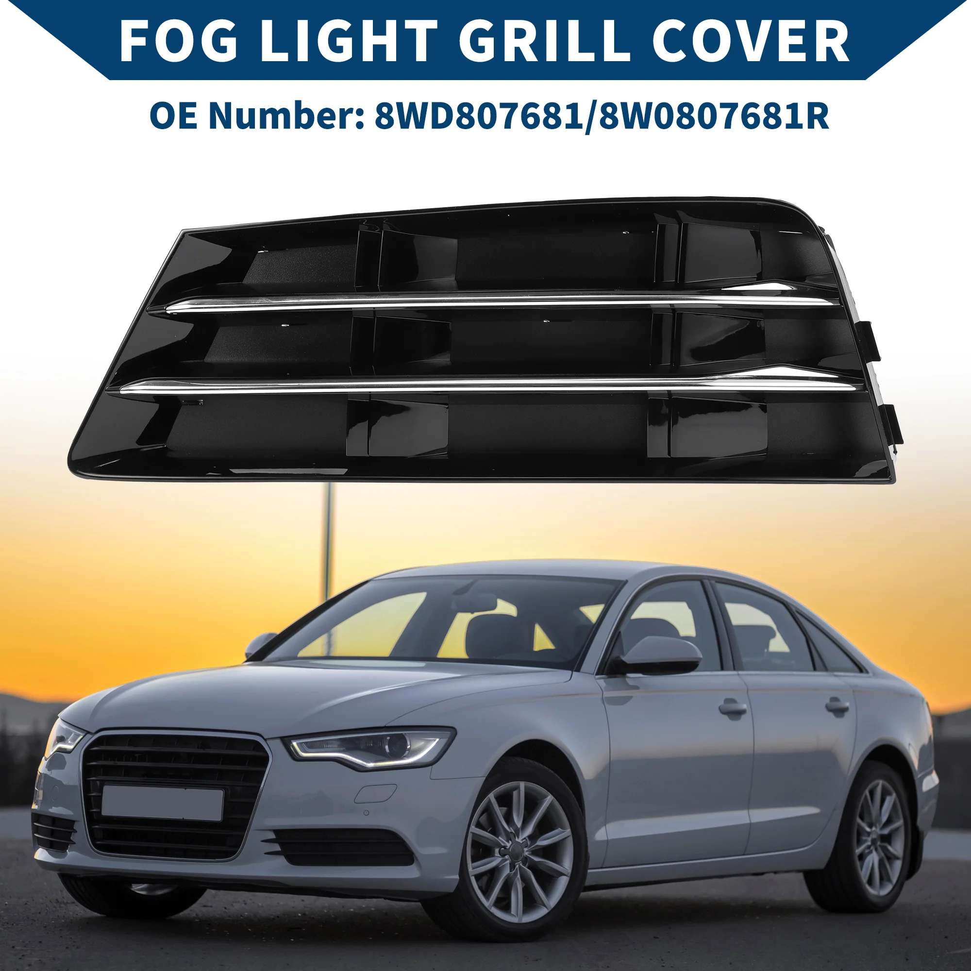 No.8WD807681 Fog Light Grill for Audi A4 B9 2016-2018 Front Left Front Lower Bumper Fog Light Cover Inserts ABS 1 Pc Black Silver Tone - Image 3