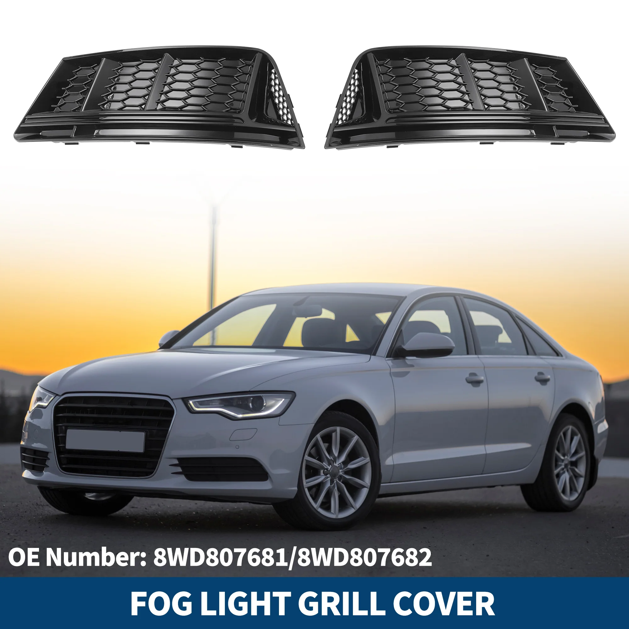 No.8WD807681/8WD807682 Fog Light Grill for Audi A4 B9 2016-2018 Front Left Right Front Lower Bumper Fog Light Cover Inserts ABS 1 Pair Black - Image 2