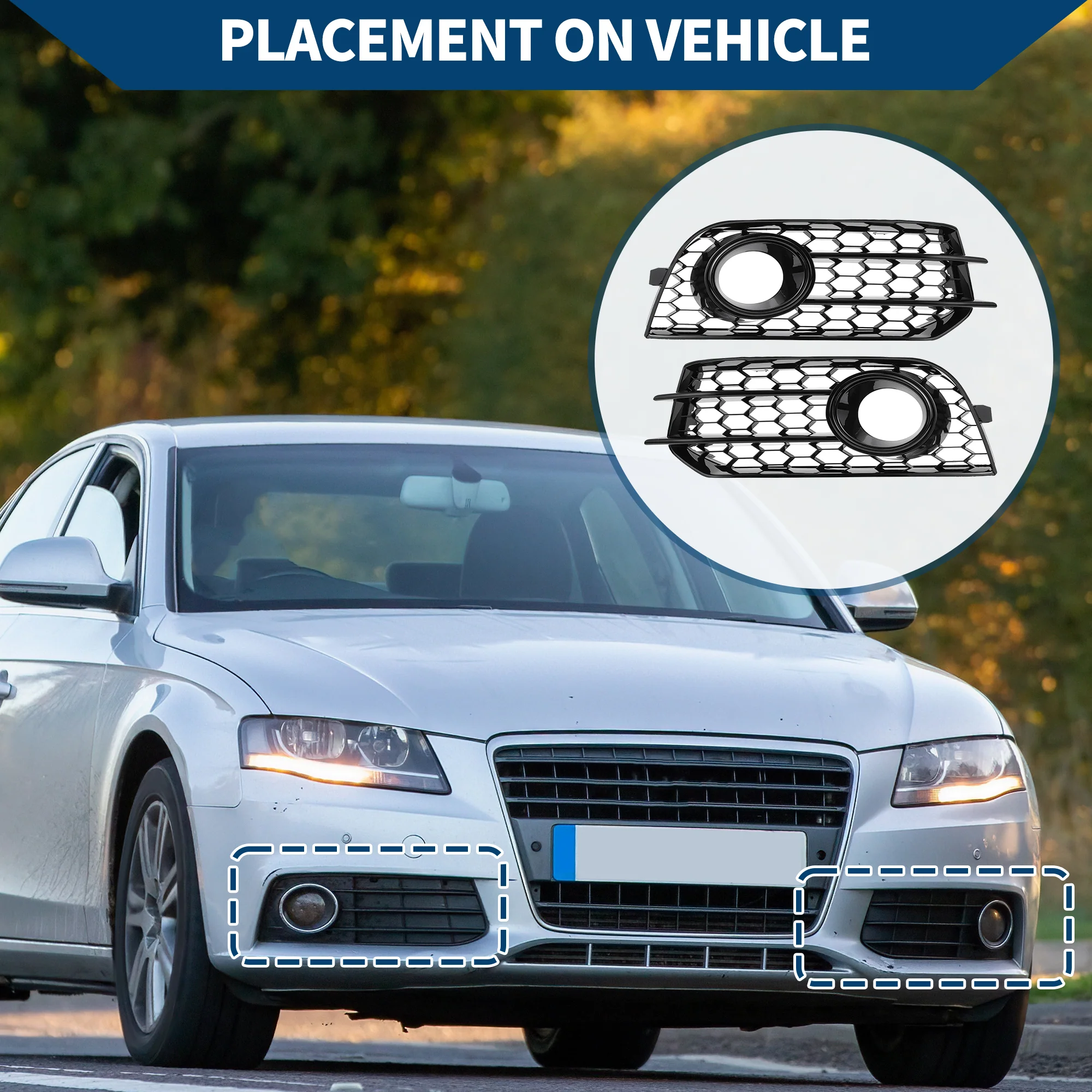 No.8X0807681A/8X0807682A Fog Light Grill for Audi A1 8X 2010-2014 Front Left Right Front Lower Bumper Fog Light Cover Inserts ABS 1 Pair Honeycomb Black - Image 4