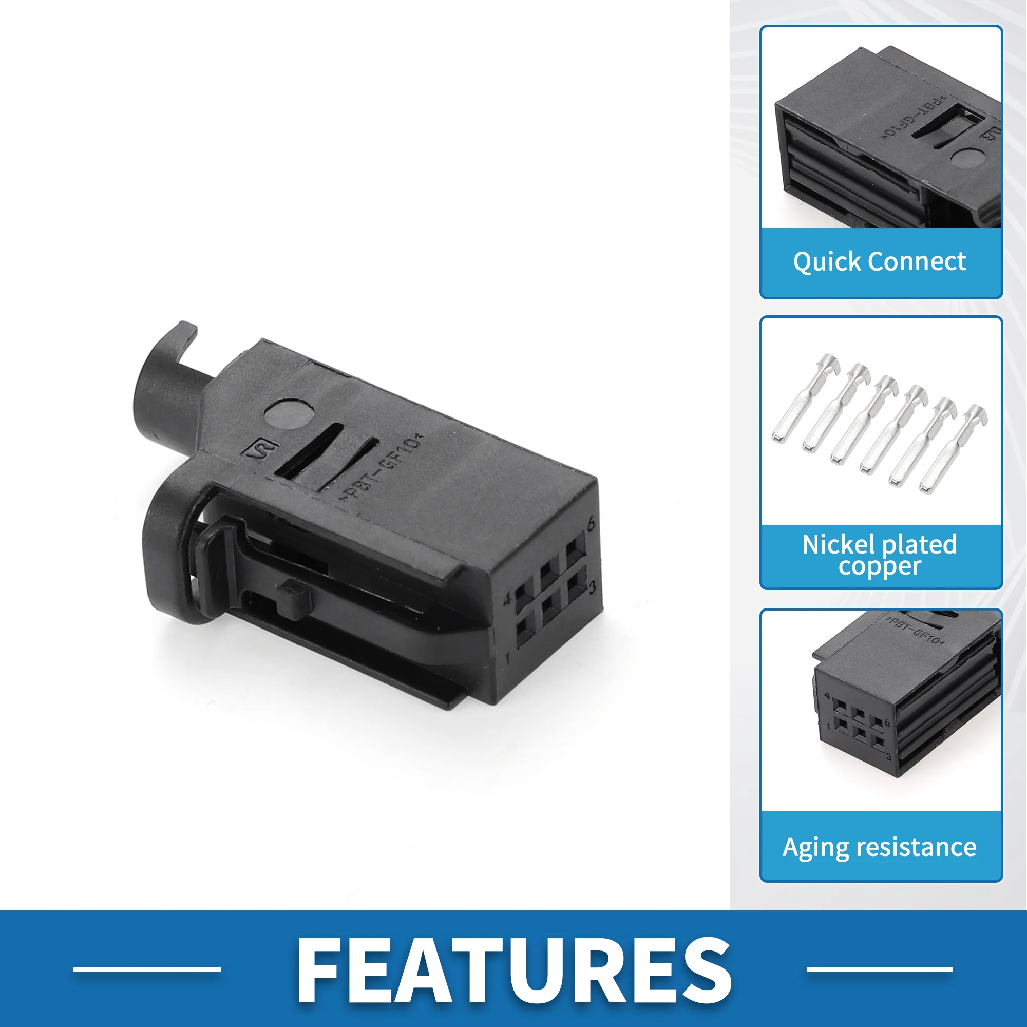 6 Pin Auto Wiring Harness Connector Plug No.4D0971636A Female Wire Terminal Connector for Volkswagen for Audi Plastic Tin-Plated Copper Black 1 Set - Image 5