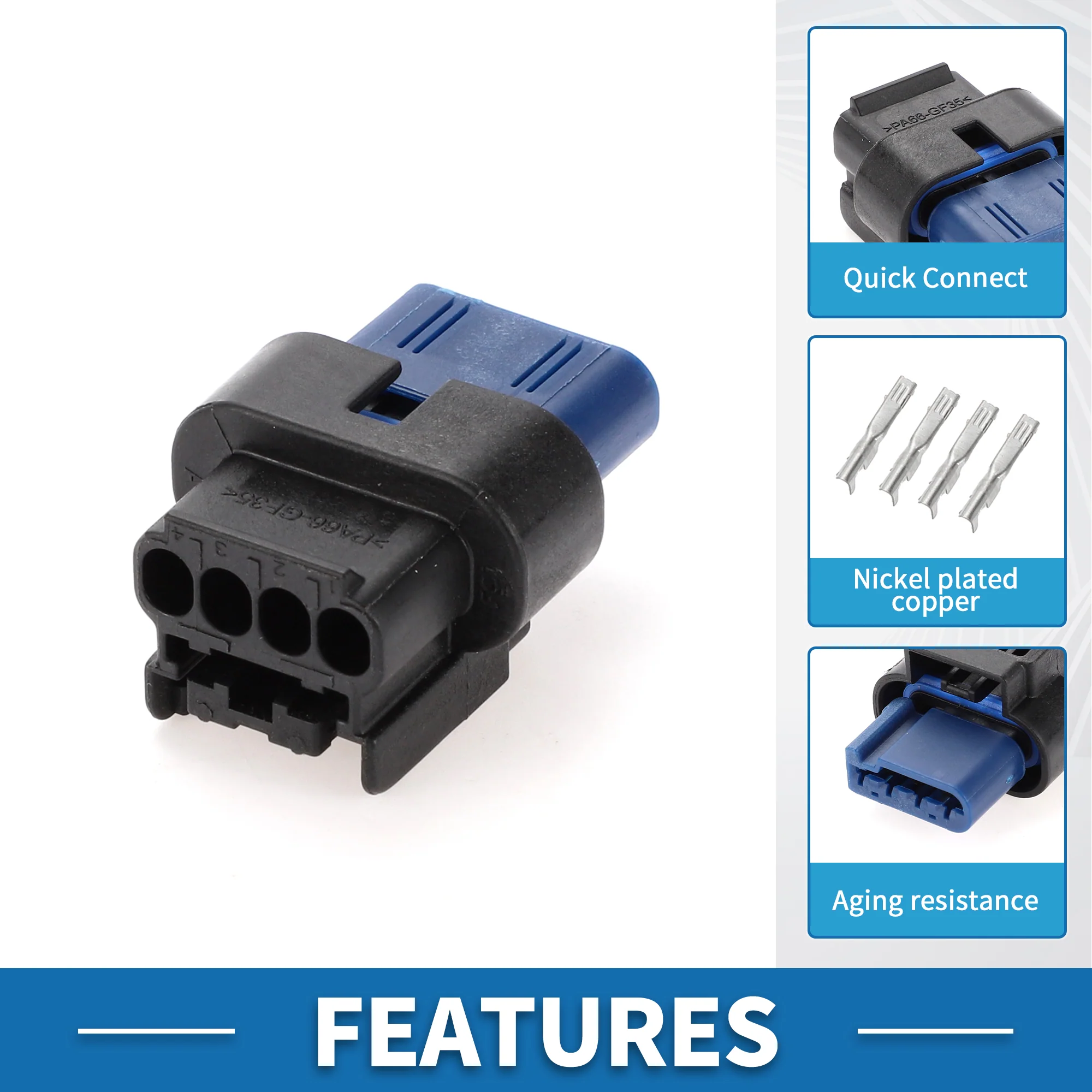 4 Pin Intake Air Temperature Sensor Connector Plug No.CU2Z14S411AYA Female Wire Terminal Connector for Ford Plastic Tin-Plated Copper Black Blue 1 Set - Image 5