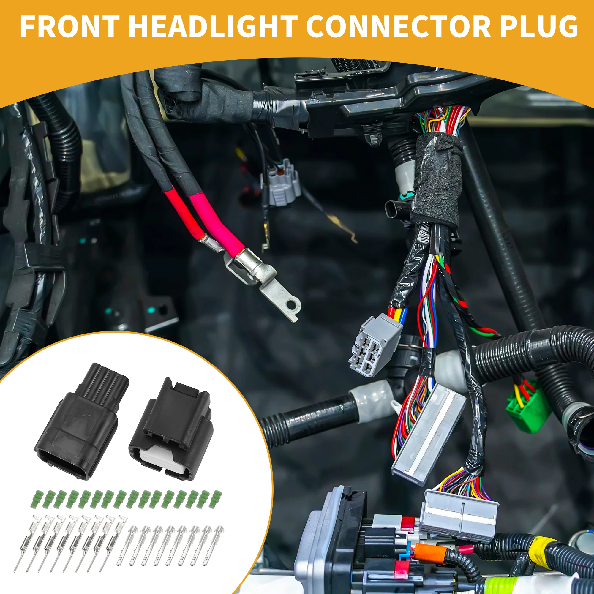Front Headlight Connector Plug Inner Male Female Wire Terminal Connector for Honda Plastic Black - Image 2