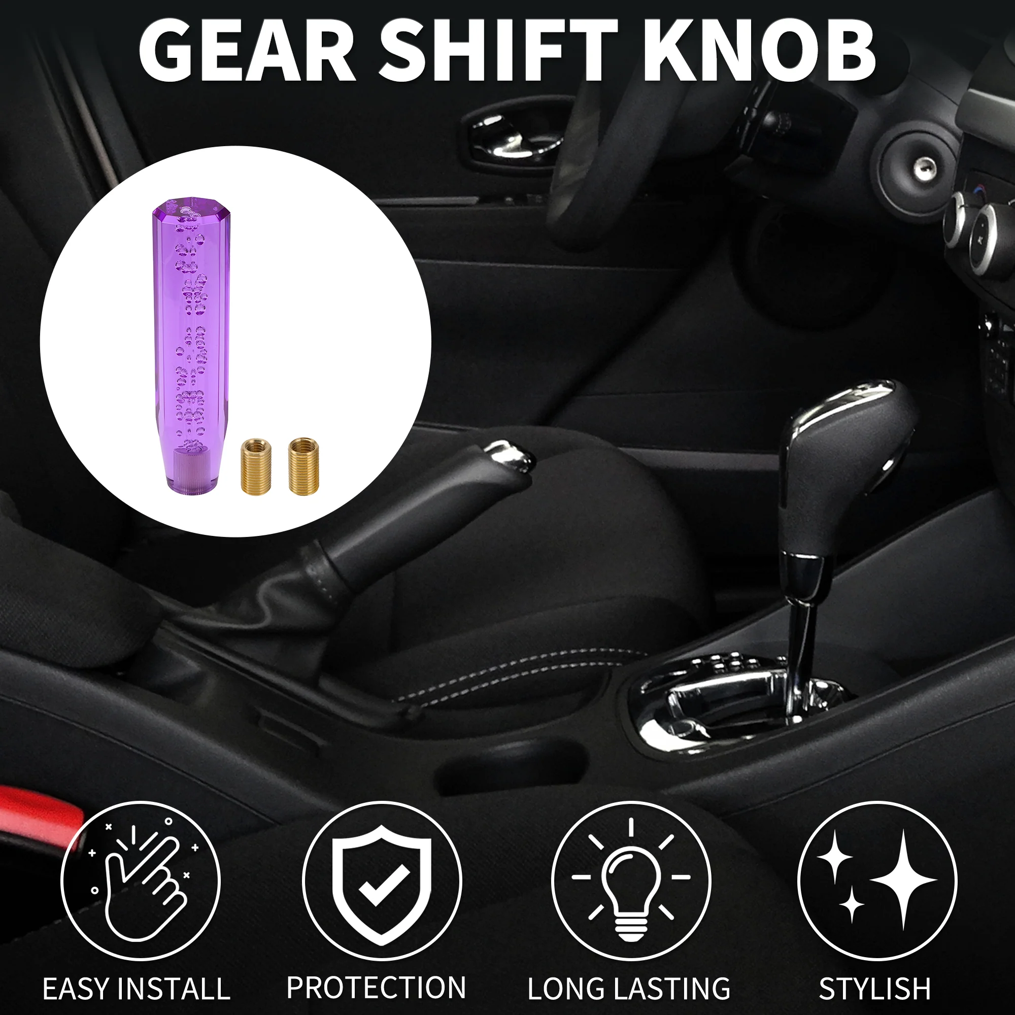 20cm Automatic and Manual Gear Shifter Knob with 2 Adapter Acrylic Purple 1 Set - Image 2