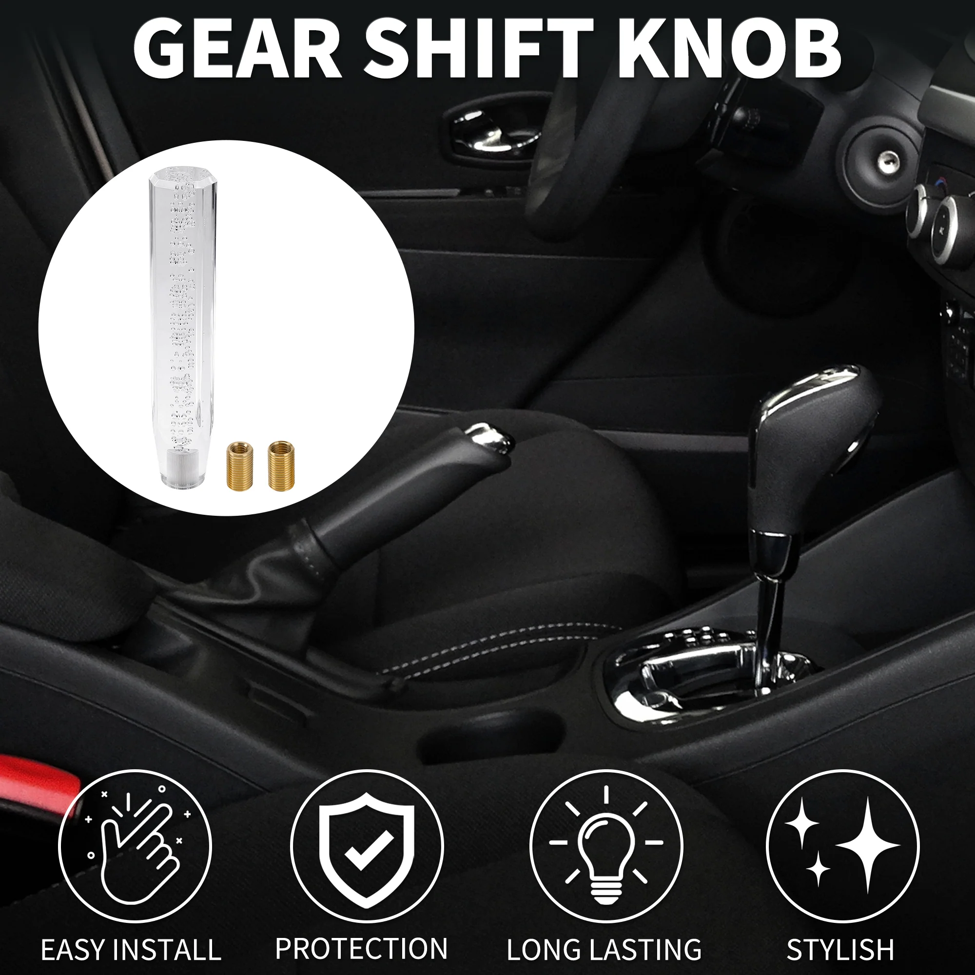 25cm Automatic and Manual Gear Shifter Knob with 2 Adapter Acrylic Clear 1 Set - Image 2