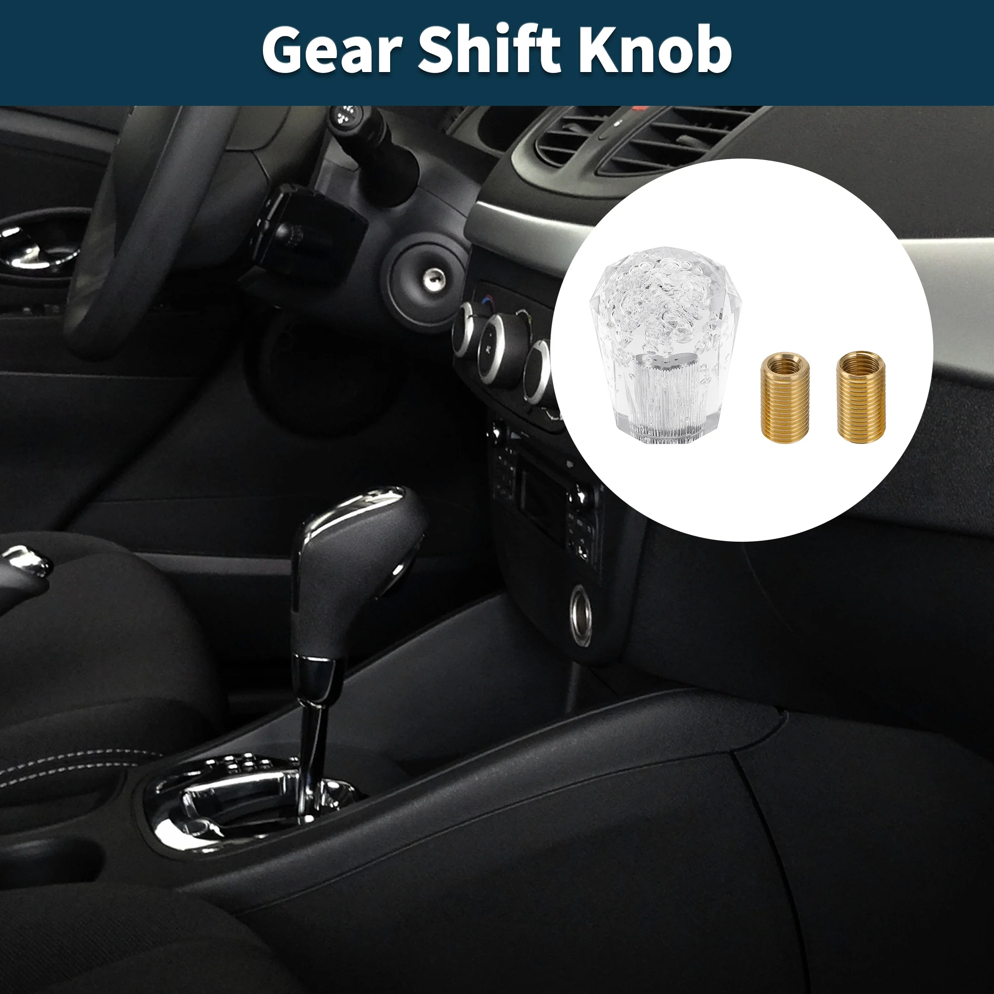 Car Shift Knob 6cm | Front Shift Lever Knob Universal for Automatic and Manual Vehicle Acrylic Clear with 2 Adapter 1 Set - Image 2