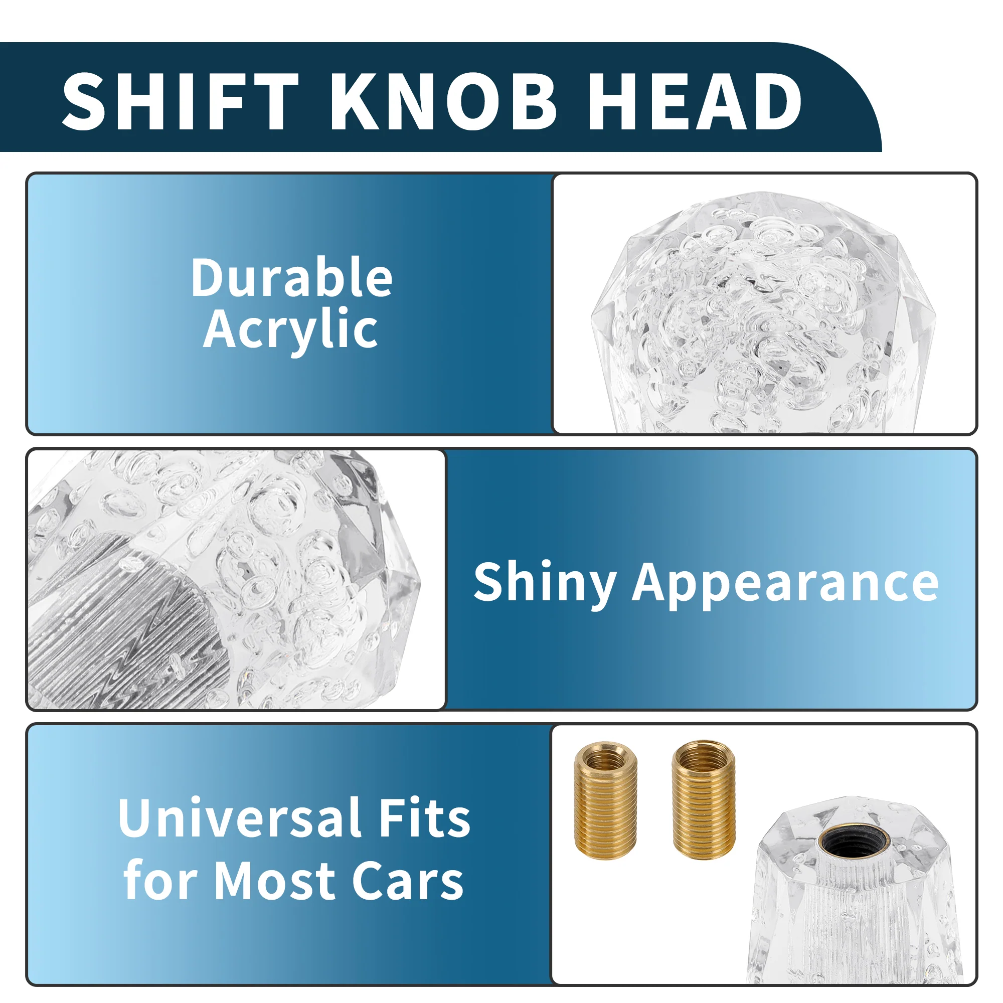 Car Shift Knob 6cm | Front Shift Lever Knob Universal for Automatic and Manual Vehicle Acrylic Clear with 2 Adapter 1 Set - Image 5
