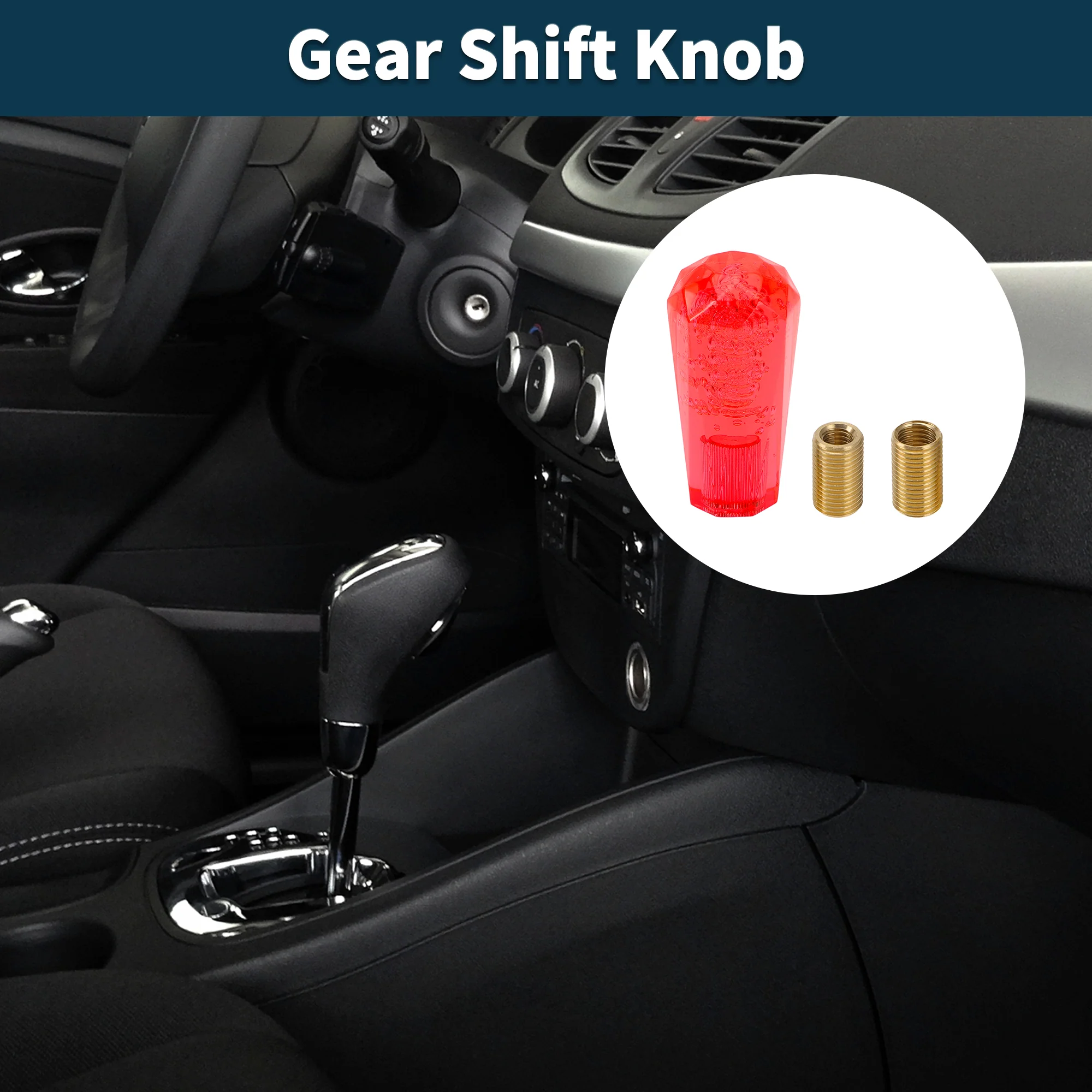 Car Gear Shift Knob 10cm | Front Shift Lever Knob Universal for Automatic and Manual Vehicle Acrylic Red with 2 Adapter 1 Set - Image 2