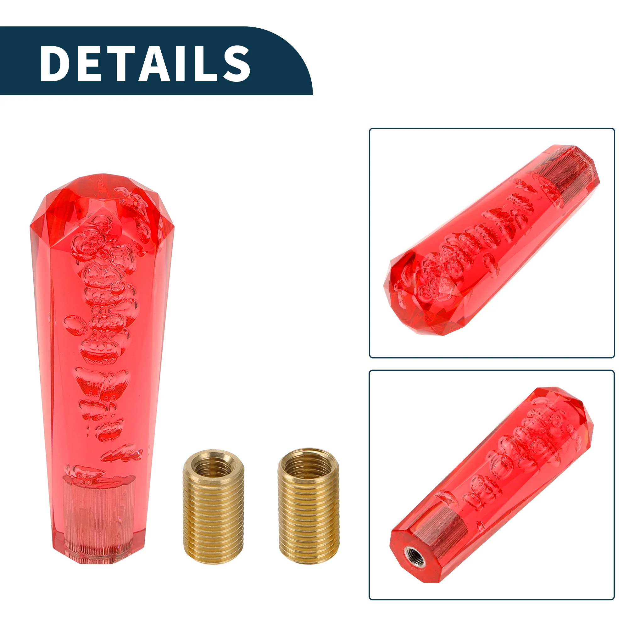 Car Gear Shift Knob 15cm | Front Shift Lever Knob Universal for Automatic and Manual Vehicle Acrylic Red with 2 Adapter 1 Set - Image 6