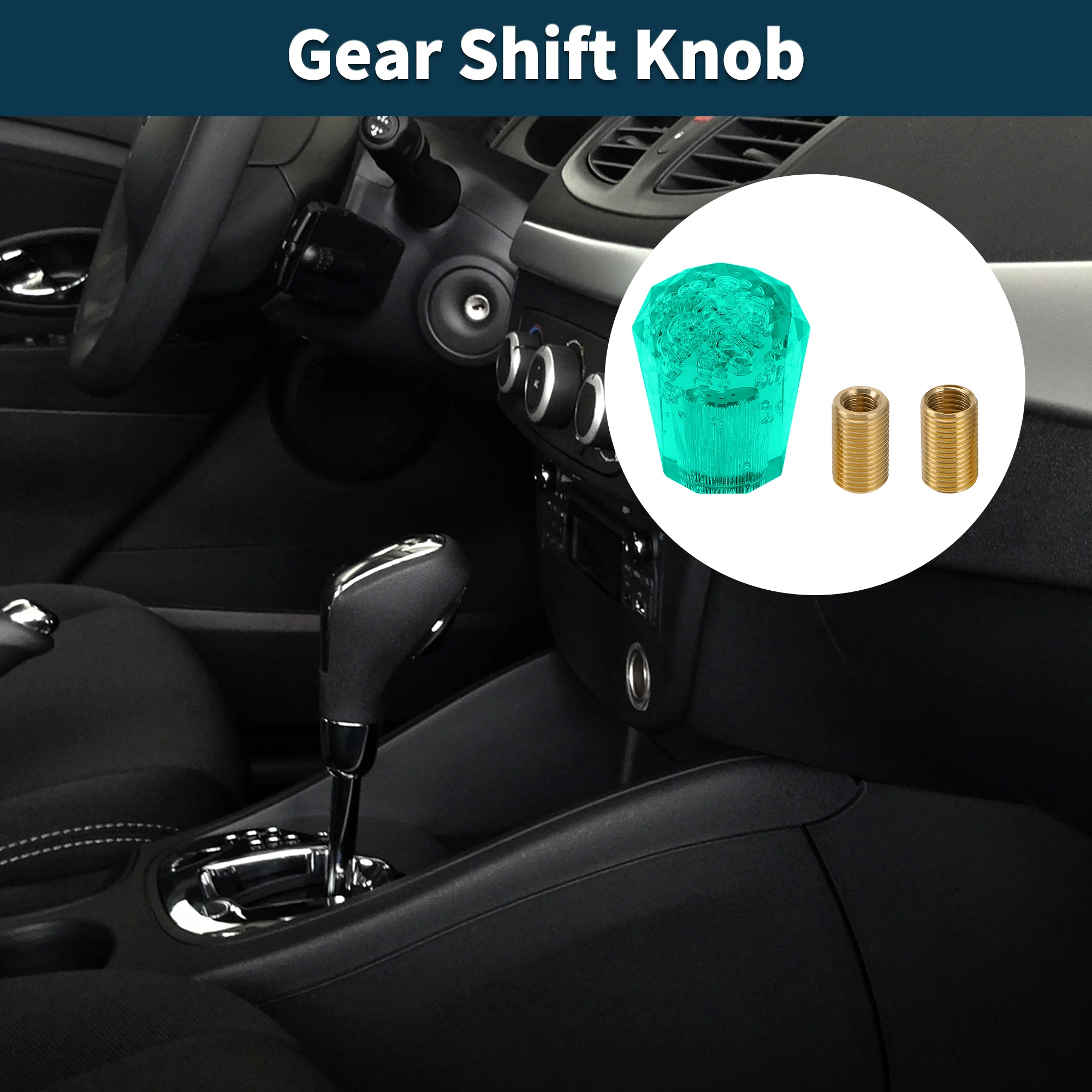 Car Shift Knob 6cm | Front Shift Lever Knob Universal for Automatic and Manual Vehicle Acrylic Green with 2 Adapter 1 Set - Image 2
