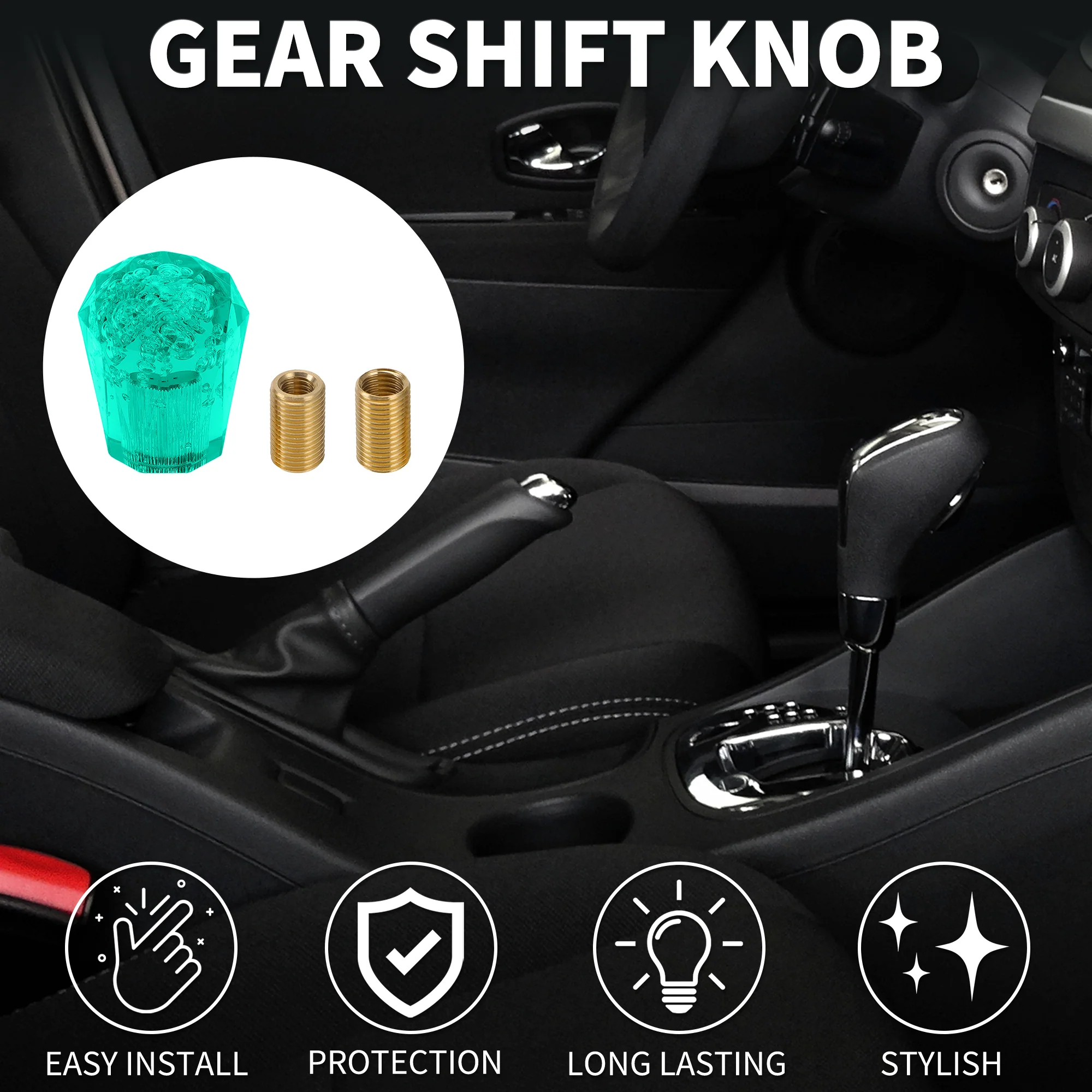 Car Shift Knob 6cm | Front Shift Lever Knob Universal for Automatic and Manual Vehicle Acrylic Green with 2 Adapter 1 Set - Image 3