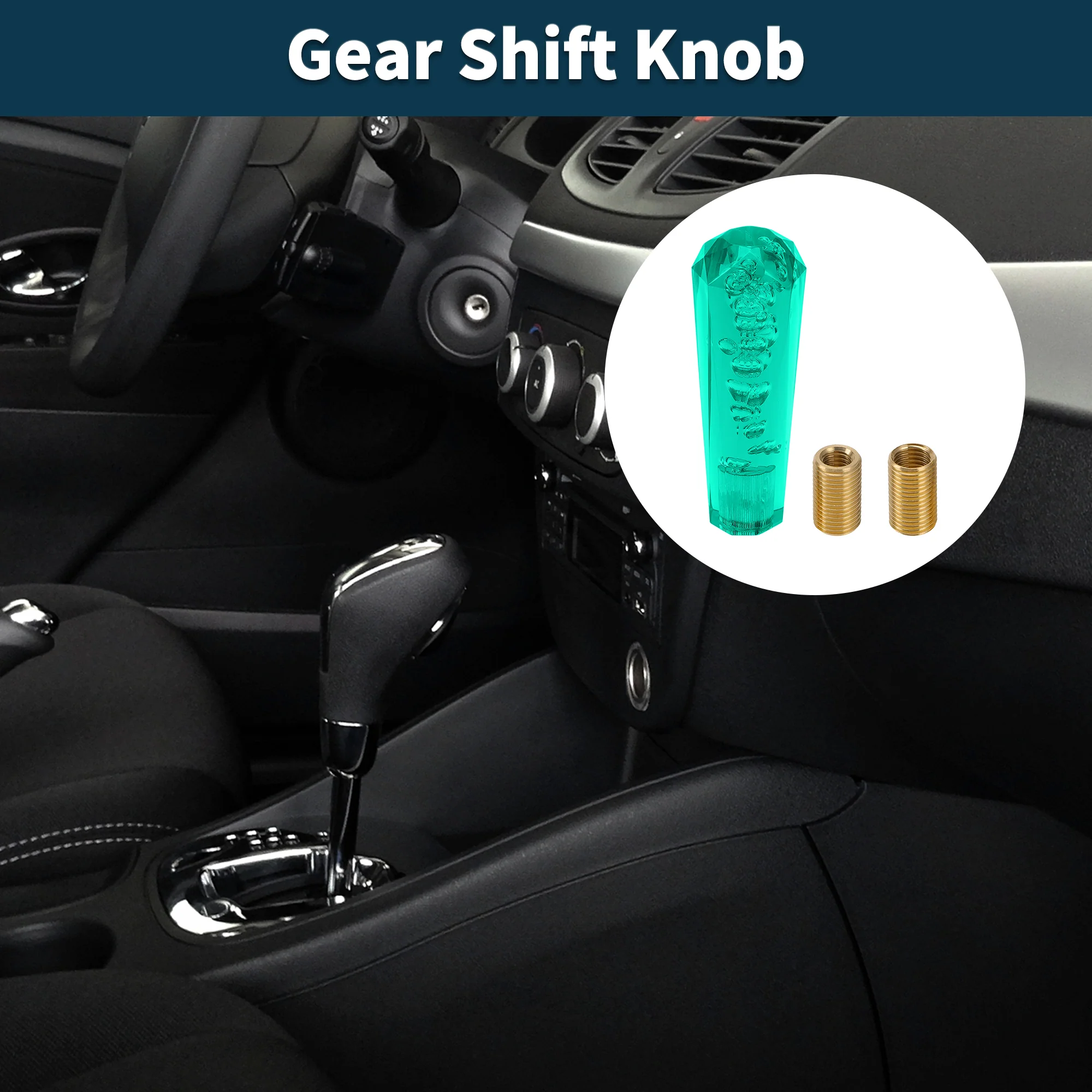 Car Shift Knob 15cm | Front Shift Lever Knob Universal for Automatic and Manual Vehicle Acrylic Green with 2 Adapter 1 Set - Image 2