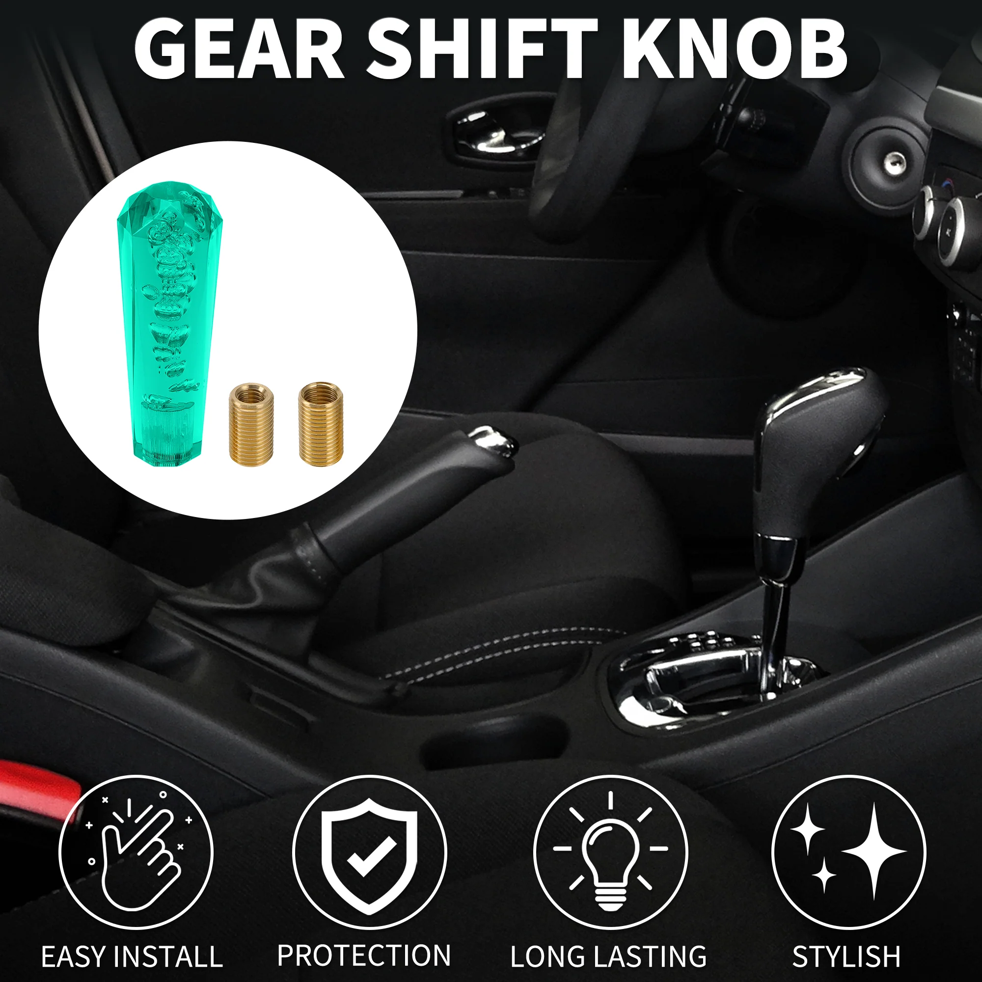 Car Shift Knob 15cm | Front Shift Lever Knob Universal for Automatic and Manual Vehicle Acrylic Green with 2 Adapter 1 Set - Image 3
