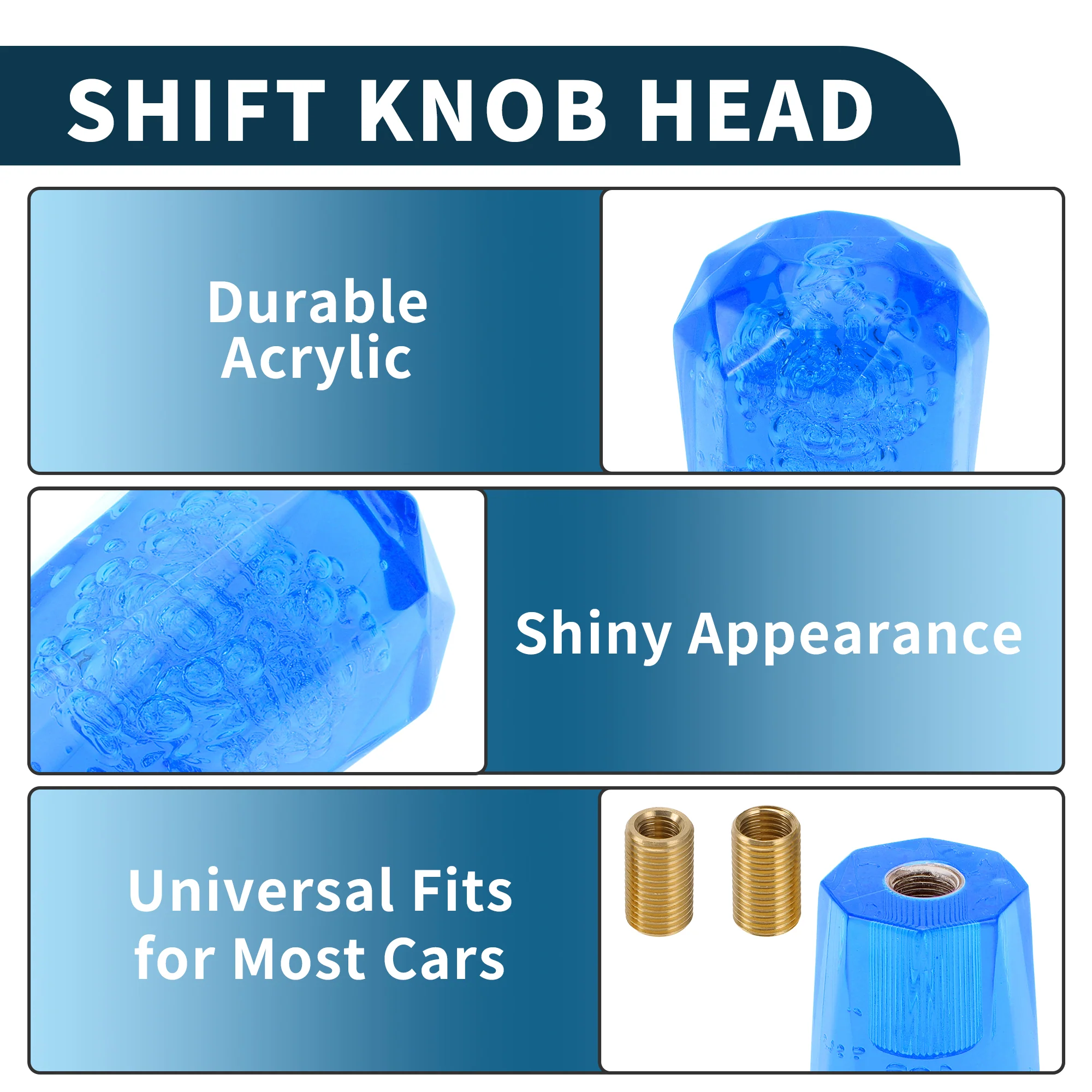 Car Gear Shift Knob 10cm | Front Shift Lever Knob Universal for Automatic and Manual Vehicle Acrylic Blue with 2 Adapter 1 Set - Image 5