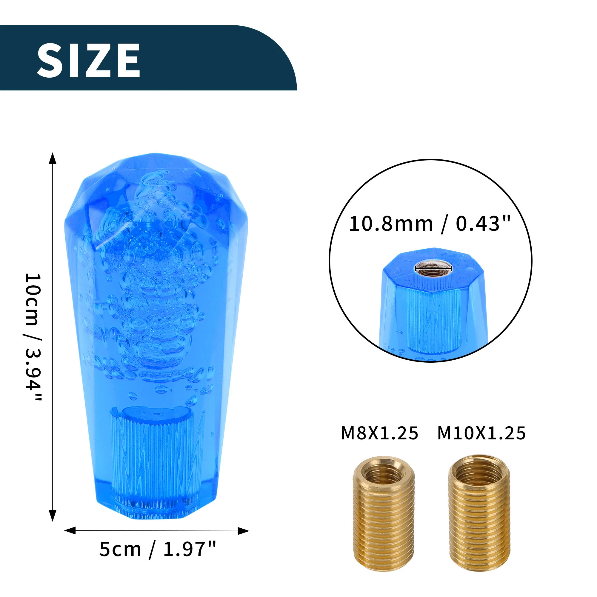 Car Gear Shift Knob 10cm | Front Shift Lever Knob Universal for Automatic and Manual Vehicle Acrylic Blue with 2 Adapter 1 Set - Image 7