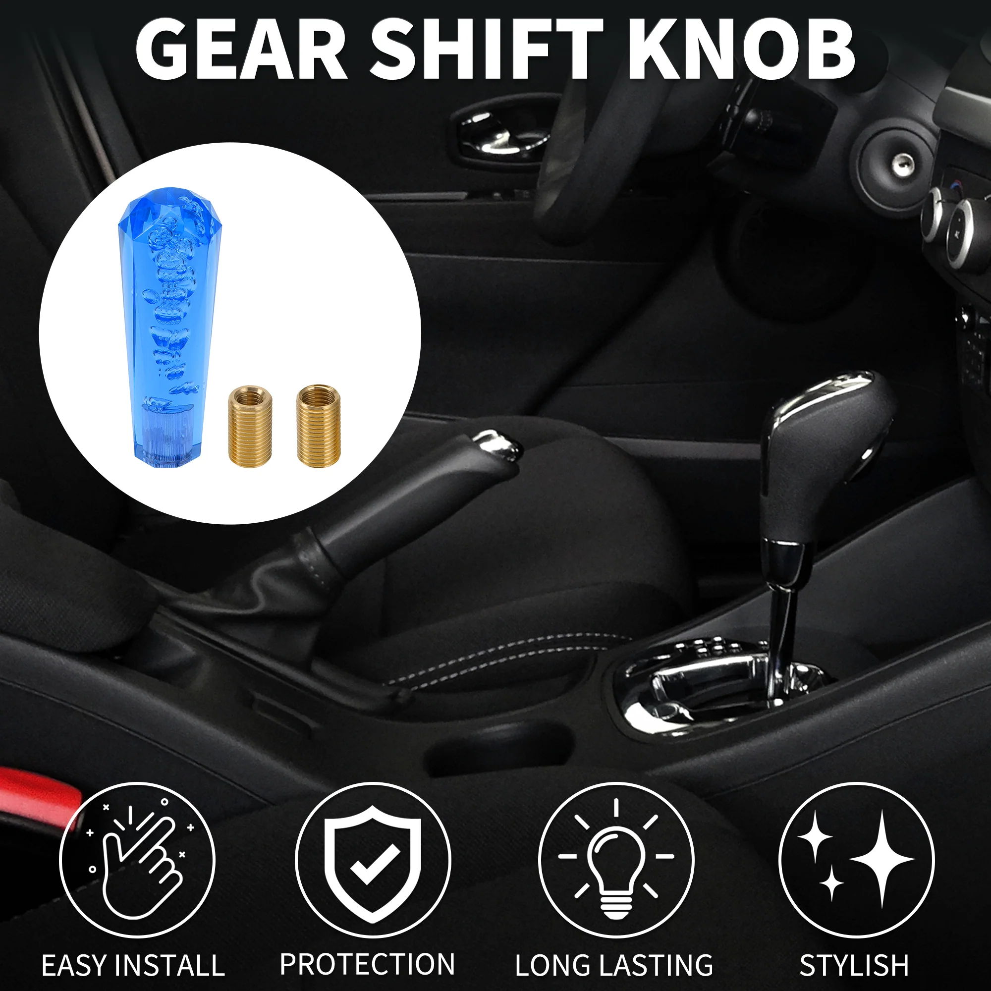 Car Gear Shift Knob 15cm | Front Shift Lever Knob Universal for Automatic and Manual Vehicle Acrylic Blue with 2 Adapter 1 Set - Image 3