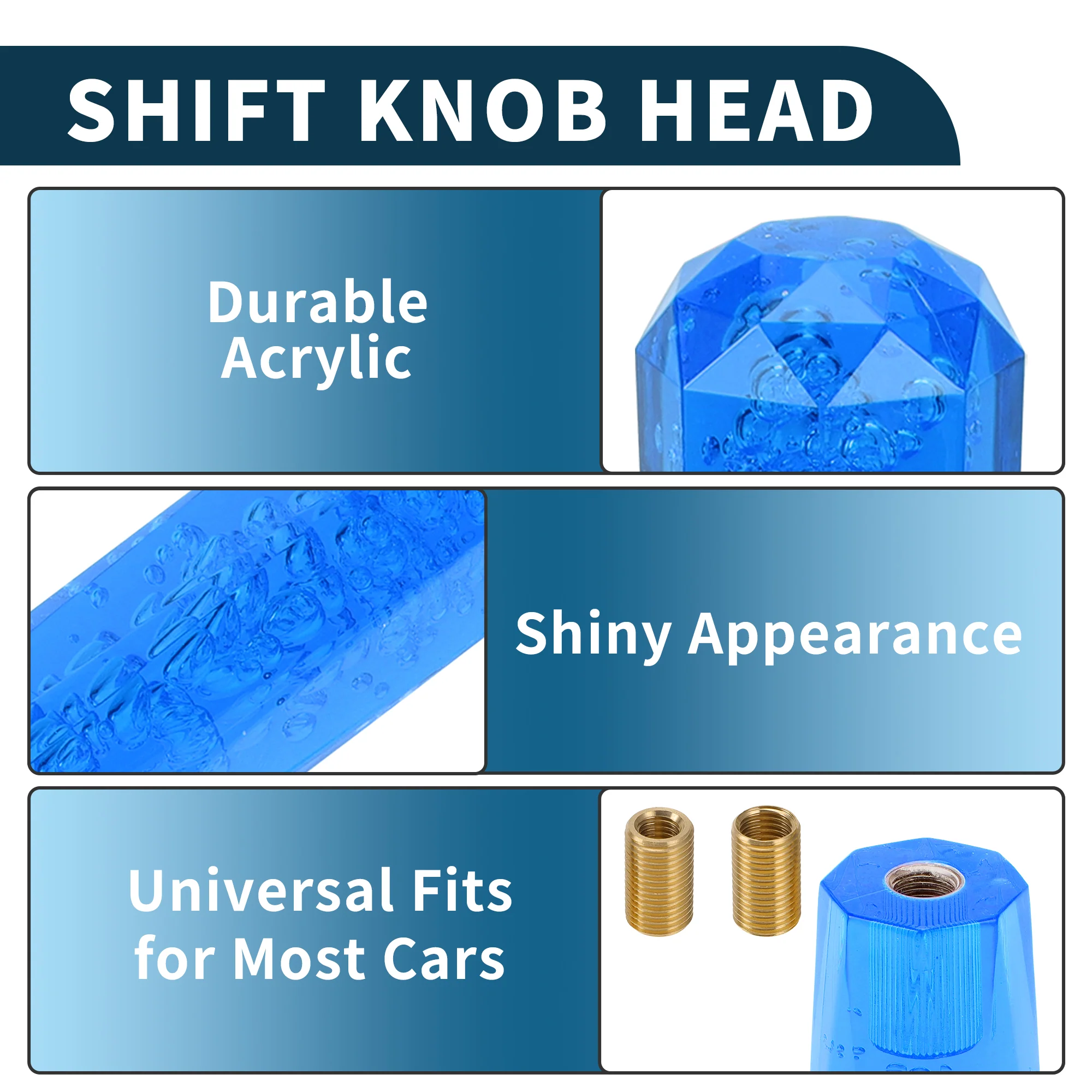 Car Shift Knob 25cm | Front Shift Lever Knob Universal for Automatic and Manual Vehicle Acrylic Blue with 2 Adapter 1 Set - Image 5