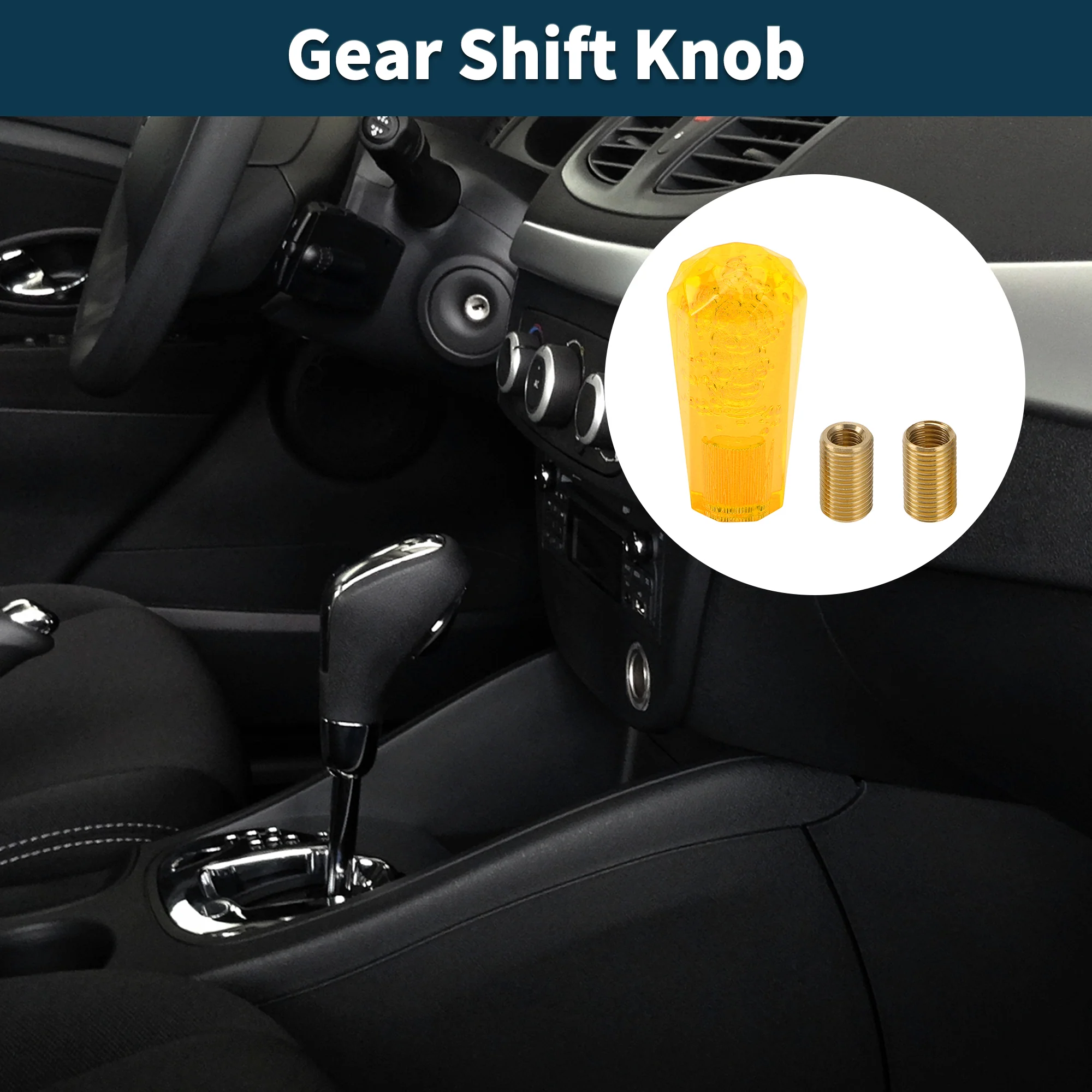 Car Gear Shift Knob 10cm | Front Shift Lever Knob Universal for Automatic and Manual Vehicle Acrylic Yellow with 2 Adapter 1 Set - Image 2