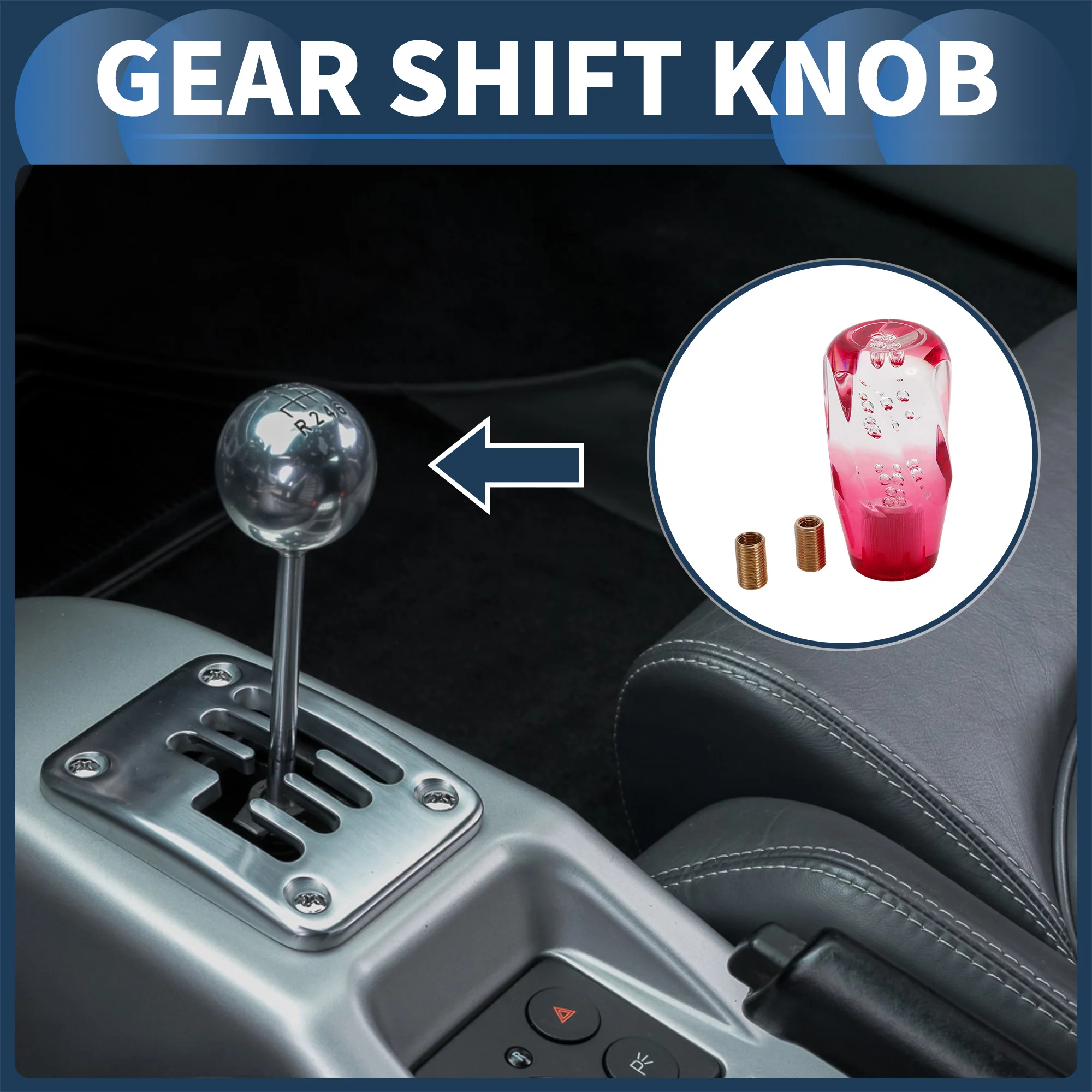 10cm Automatic and Manual Shift Knob with 2 Adapter Acrylic Clear Red 1 Set - Image 2