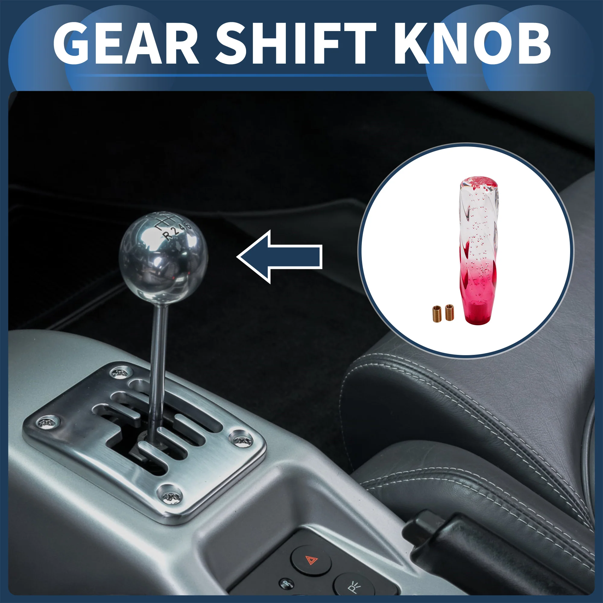 20cm Automatic and Manual Shift Knob with 2 Adapter Acrylic Clear Red 1 Set - Image 2