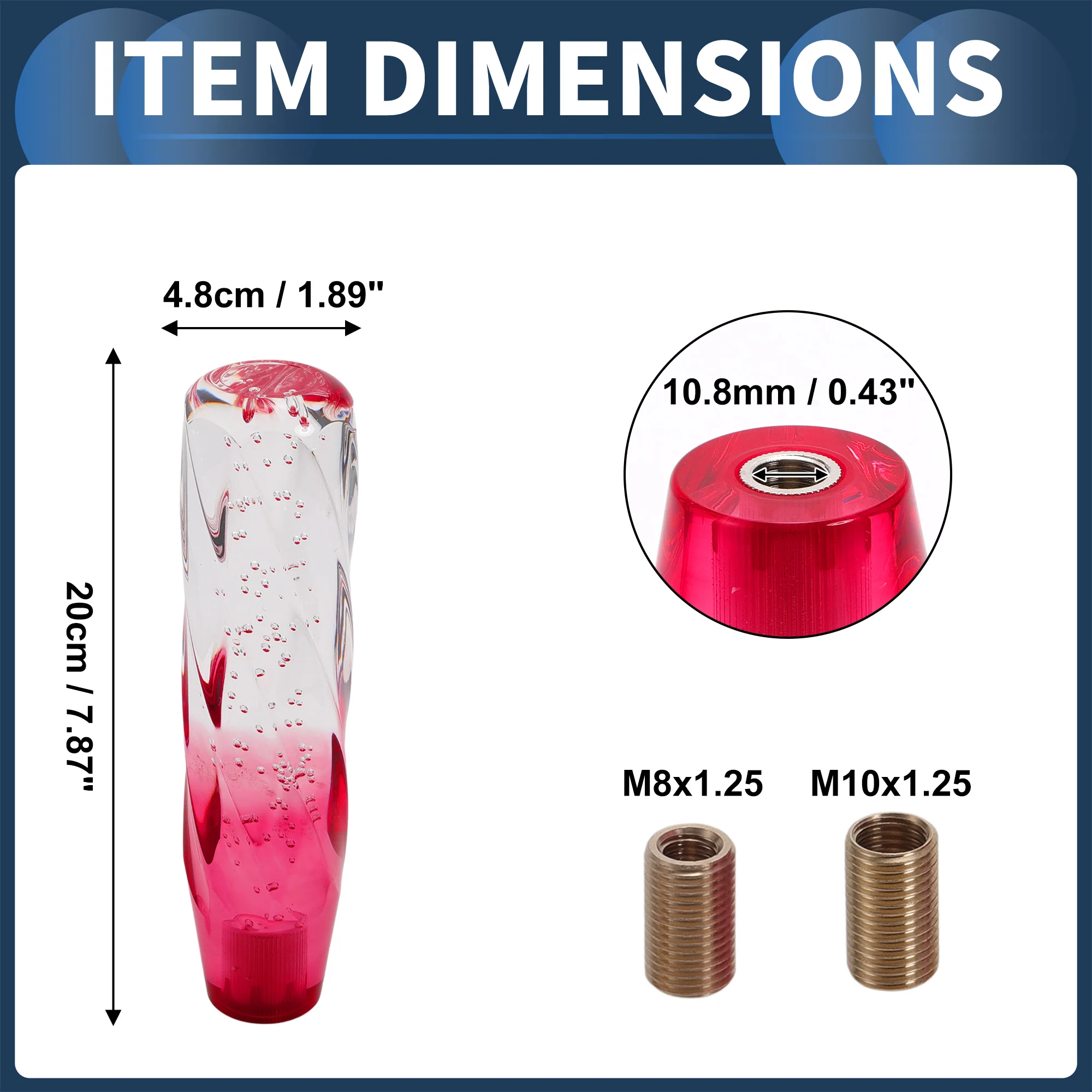 20cm Automatic and Manual Shift Knob with 2 Adapter Acrylic Clear Red 1 Set - Image 3