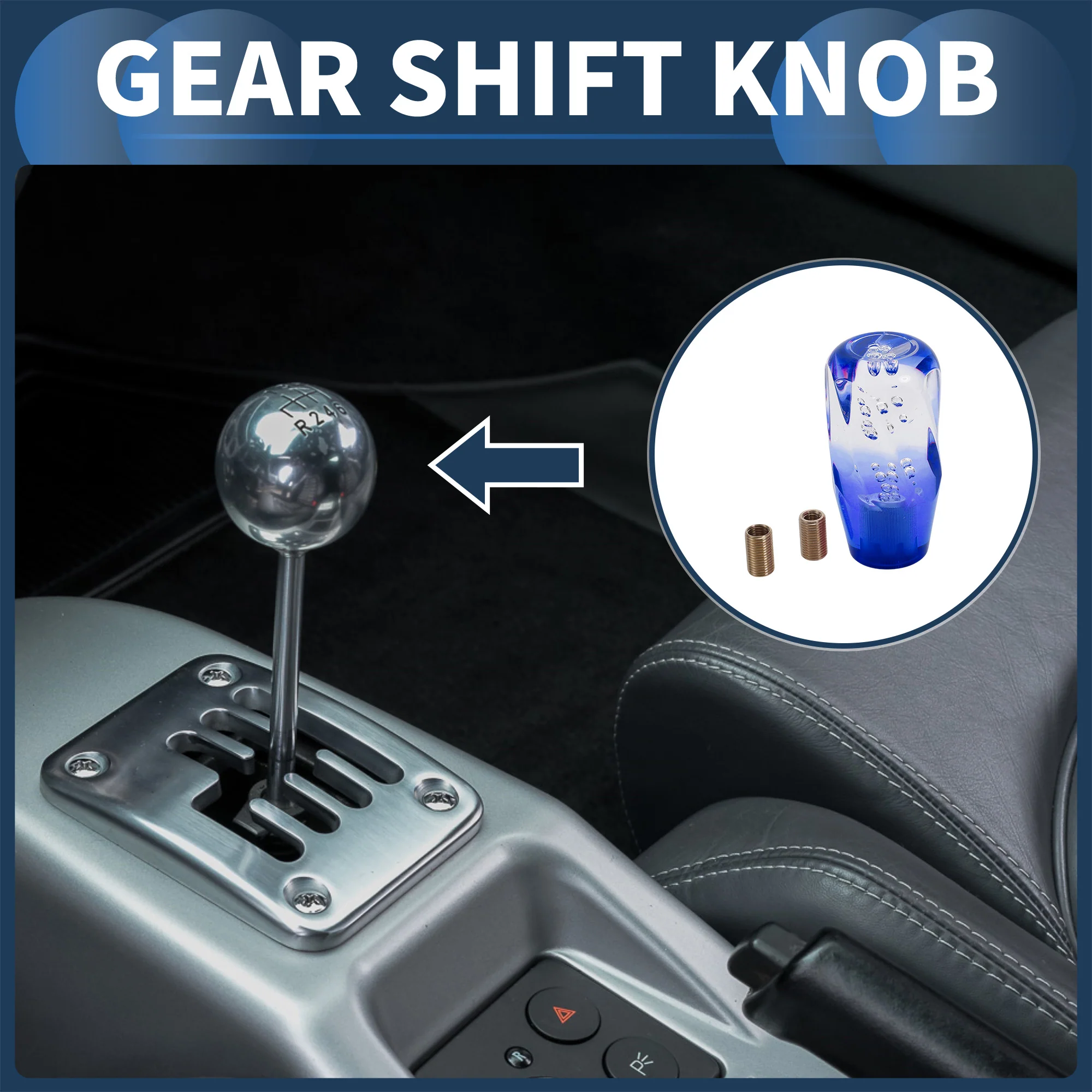 10cm Automatic and Manual Shift Knob with 2 Adapter Acrylic Clear Blue 1 Set - Image 2