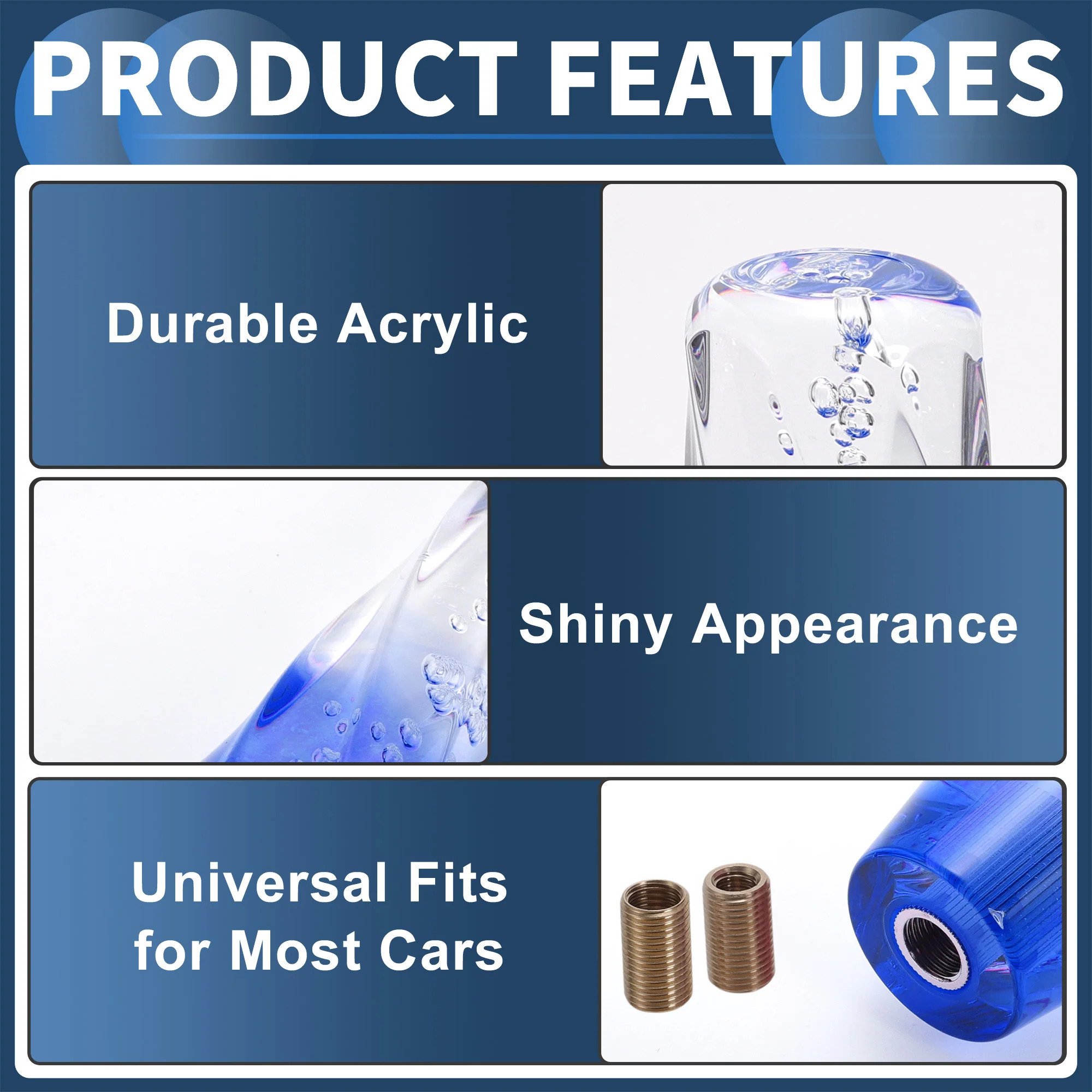 25cm Automatic and Manual Shift Knob with 2 Adapter Acrylic Clear Blue 1 Set - Image 6