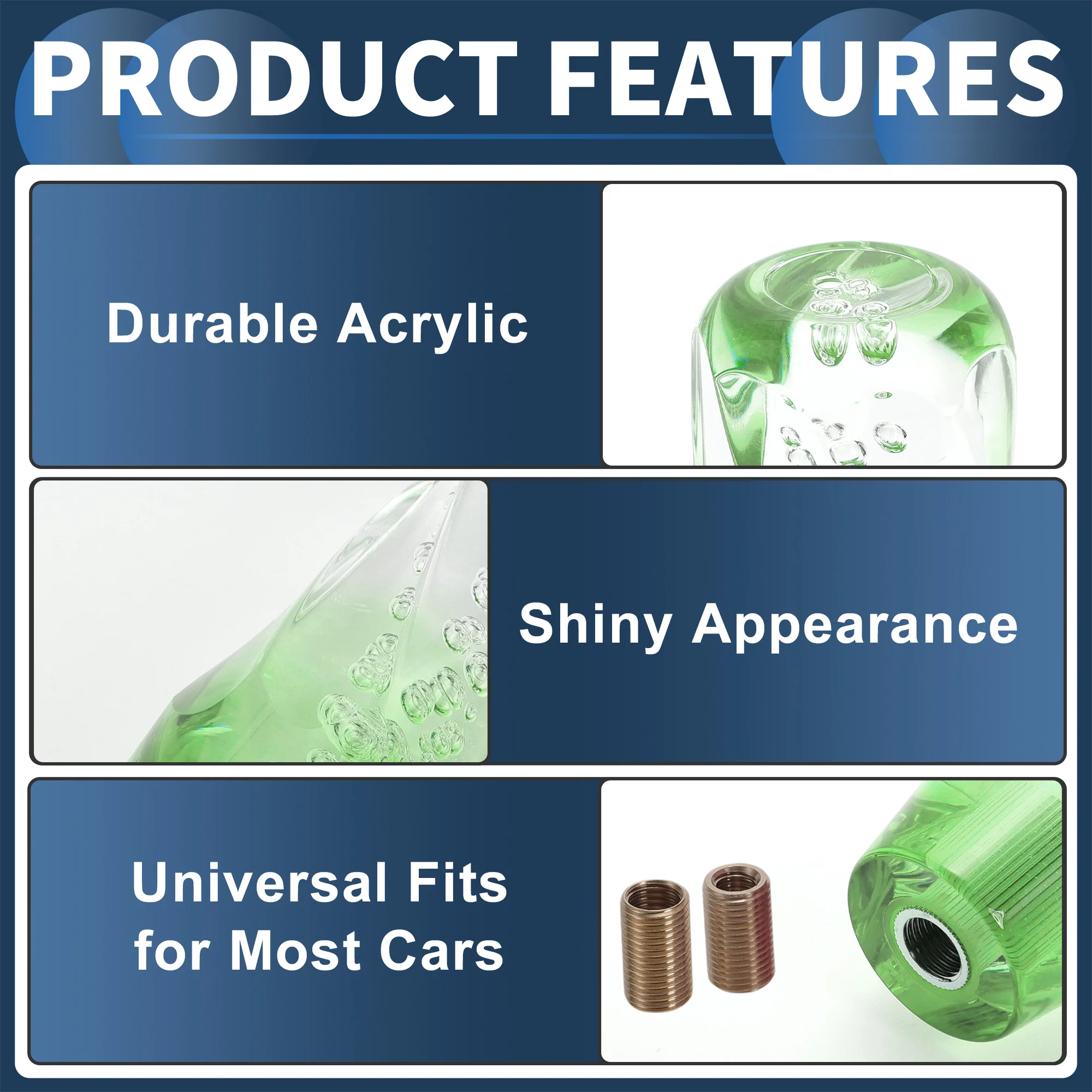 15cm Automatic and Manual Shift Knob with 2 Adapter Acrylic Clear Green 1 Set - Image 6