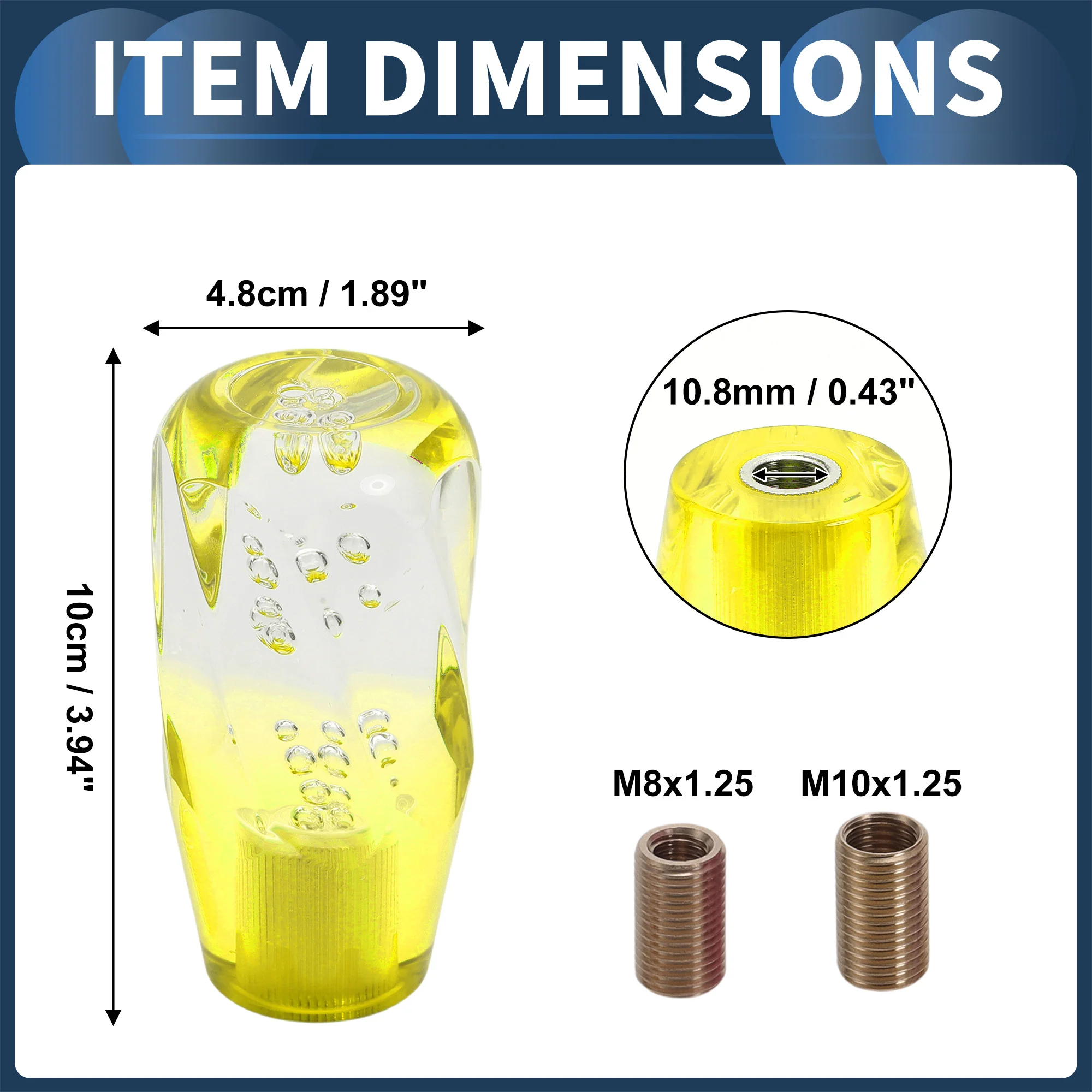 10cm Automatic and Manual Shift Knob with 2 Adapter Acrylic Clear Yellow 1 Set - Image 3
