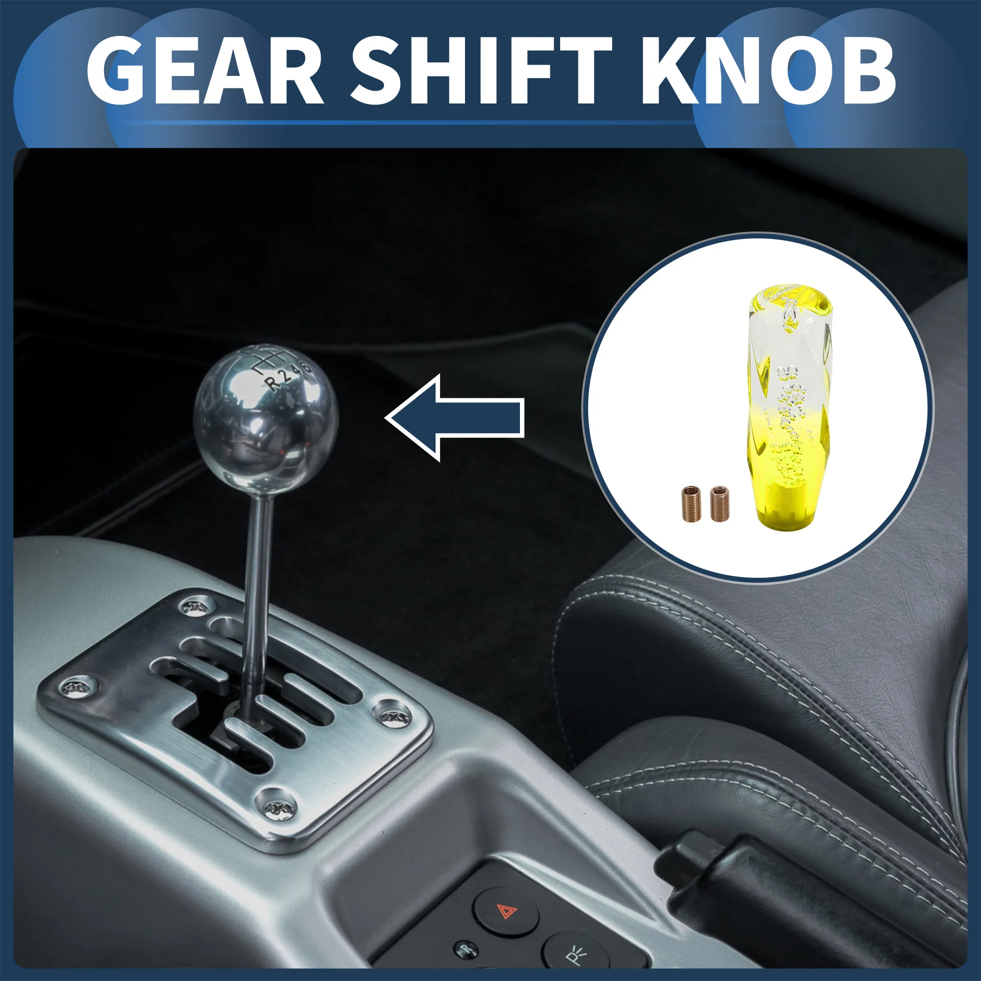 15cm Automatic and Manual Shift Knob with 2 Adapter Acrylic Clear Yellow 1 Set - Image 2