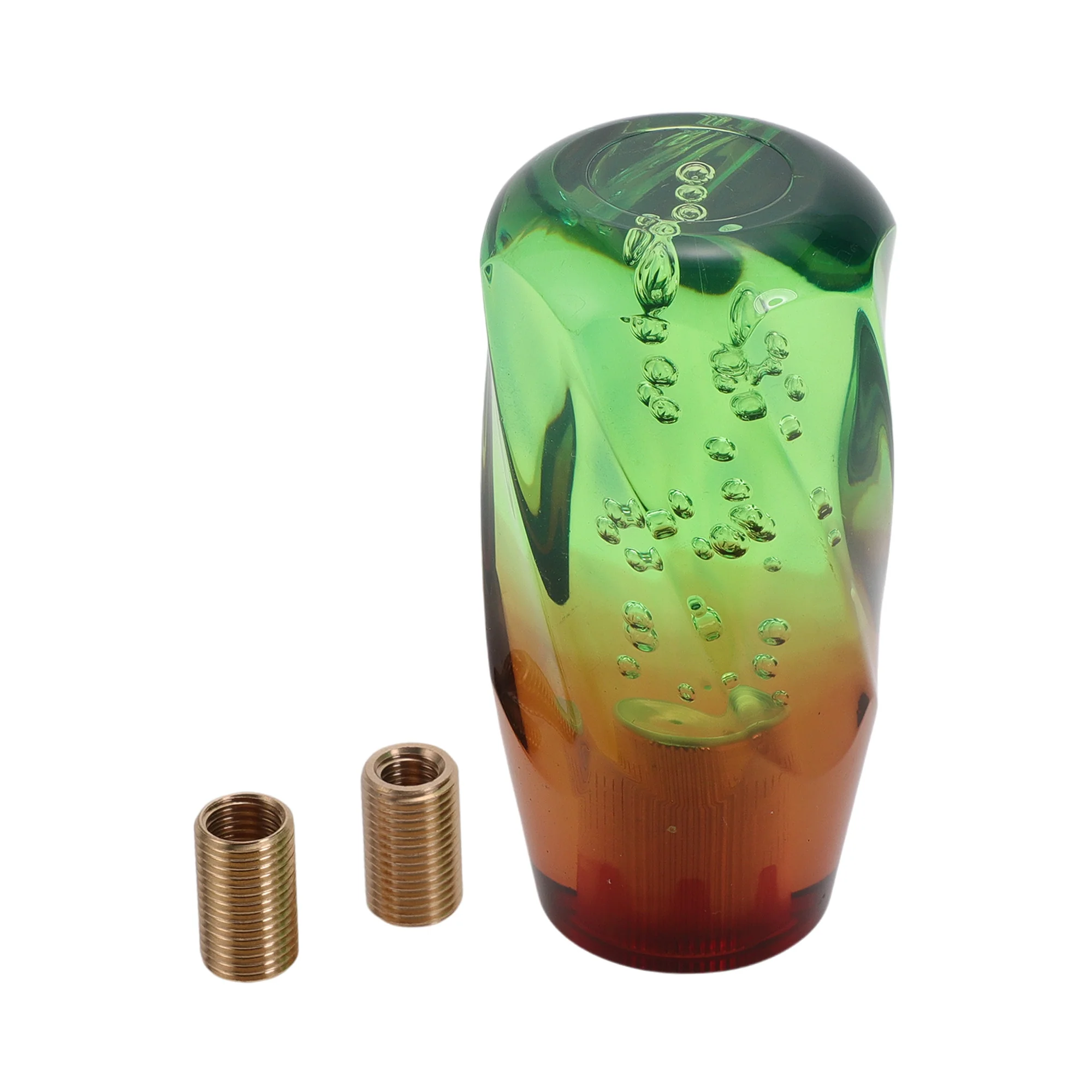 10cm Automatic and Manual Gear Shift Knob W/ 2 Adapter Acrylic Green Brown 1 Set