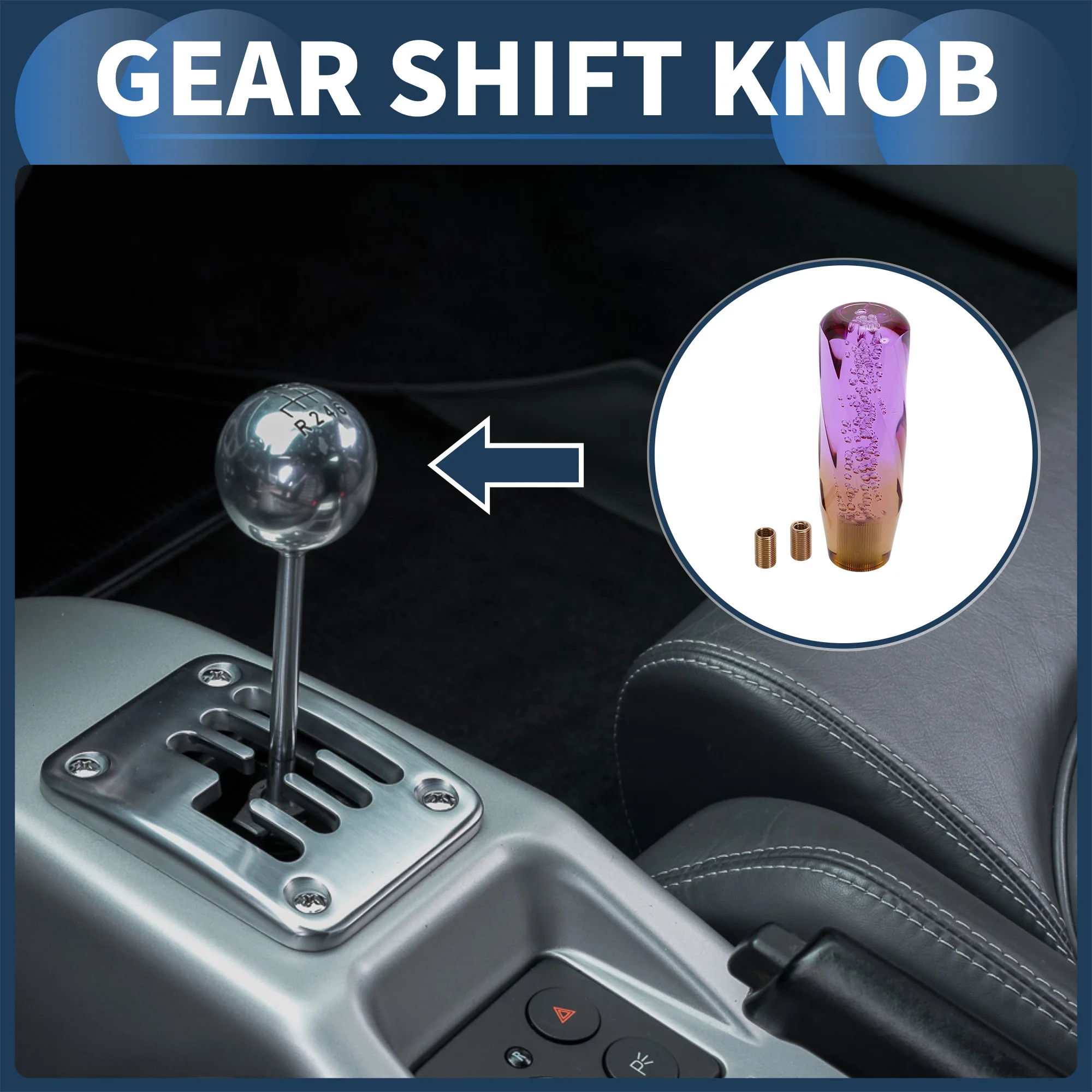 15cm Automatic and Manual Shift Knob with 2 Adapter Acrylic Purple Brown 1 Set - Image 2