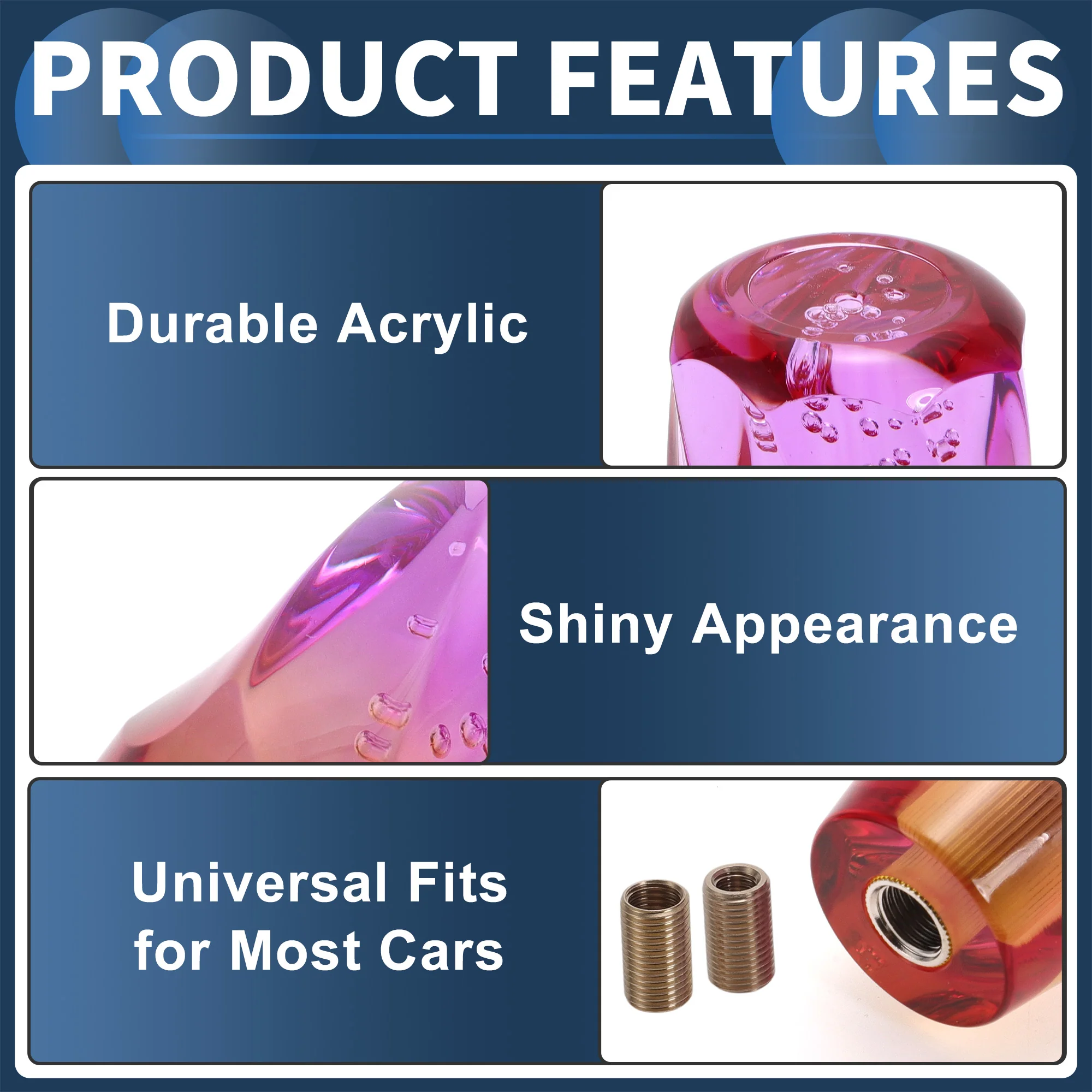 20cm Automatic and Manual Shift Knob with 2 Adapter Acrylic Purple Brown 1 Set - Image 6