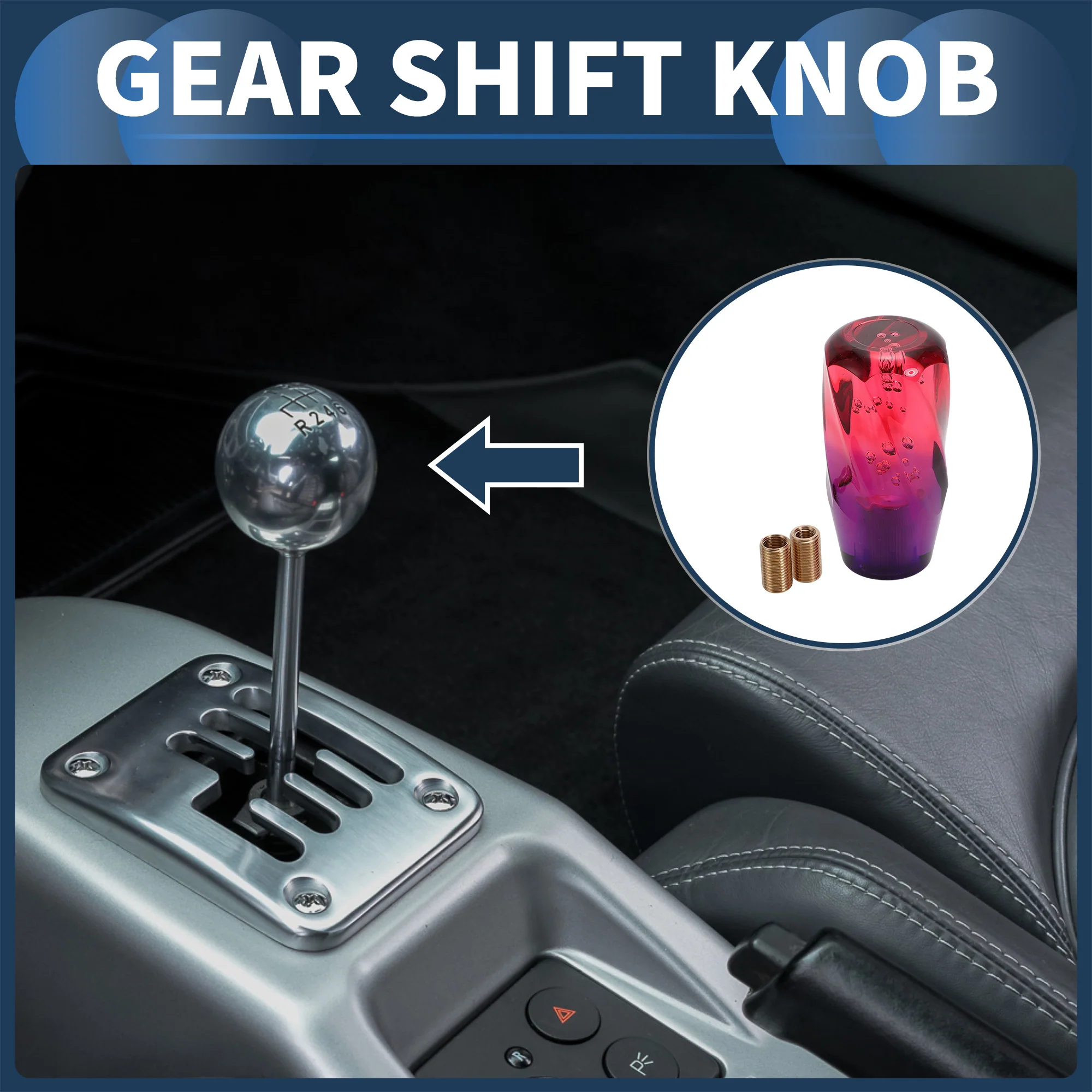 10cm Automatic and Manual Shift Knob with 2 Adapter Acrylic Red Purple 1 Set - Image 2