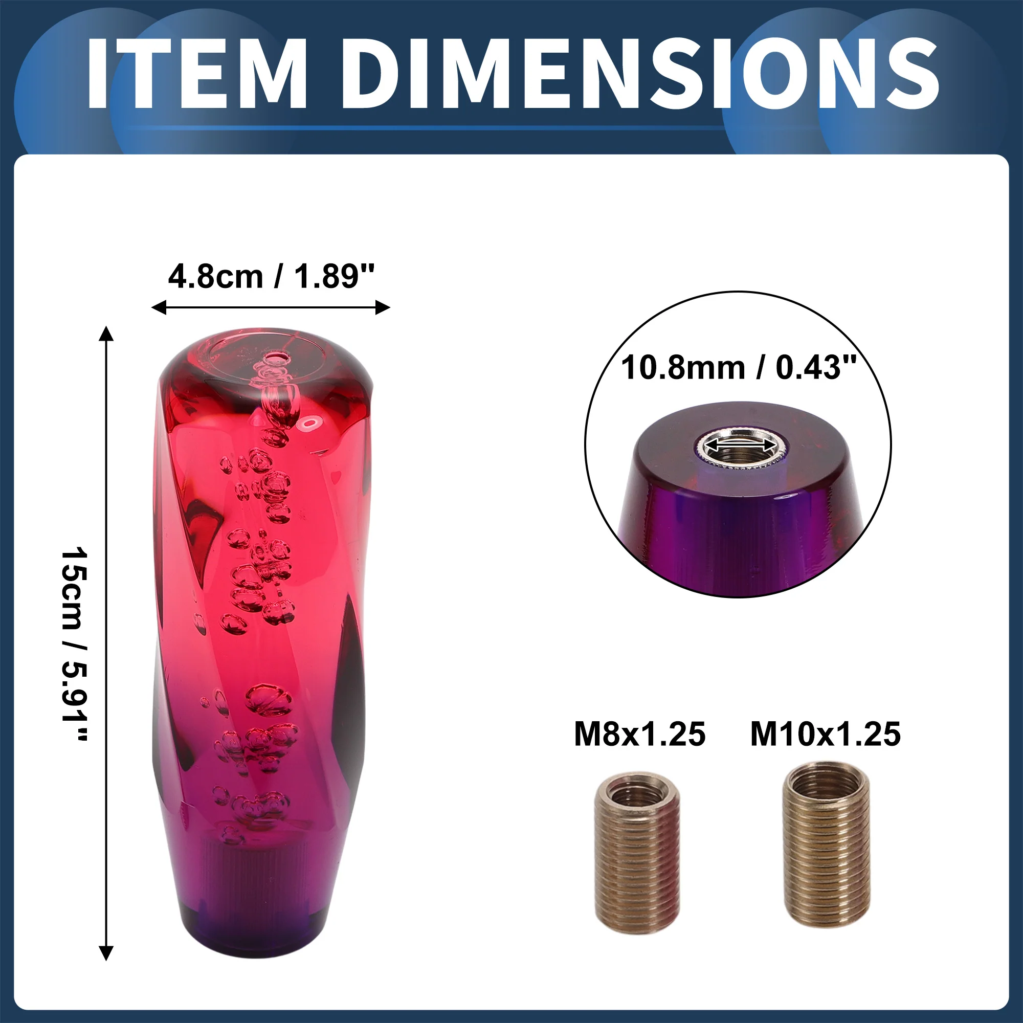 15cm Automatic and Manual Shift Knob with 2 Adapter Acrylic Red Purple 1 Set - Image 3