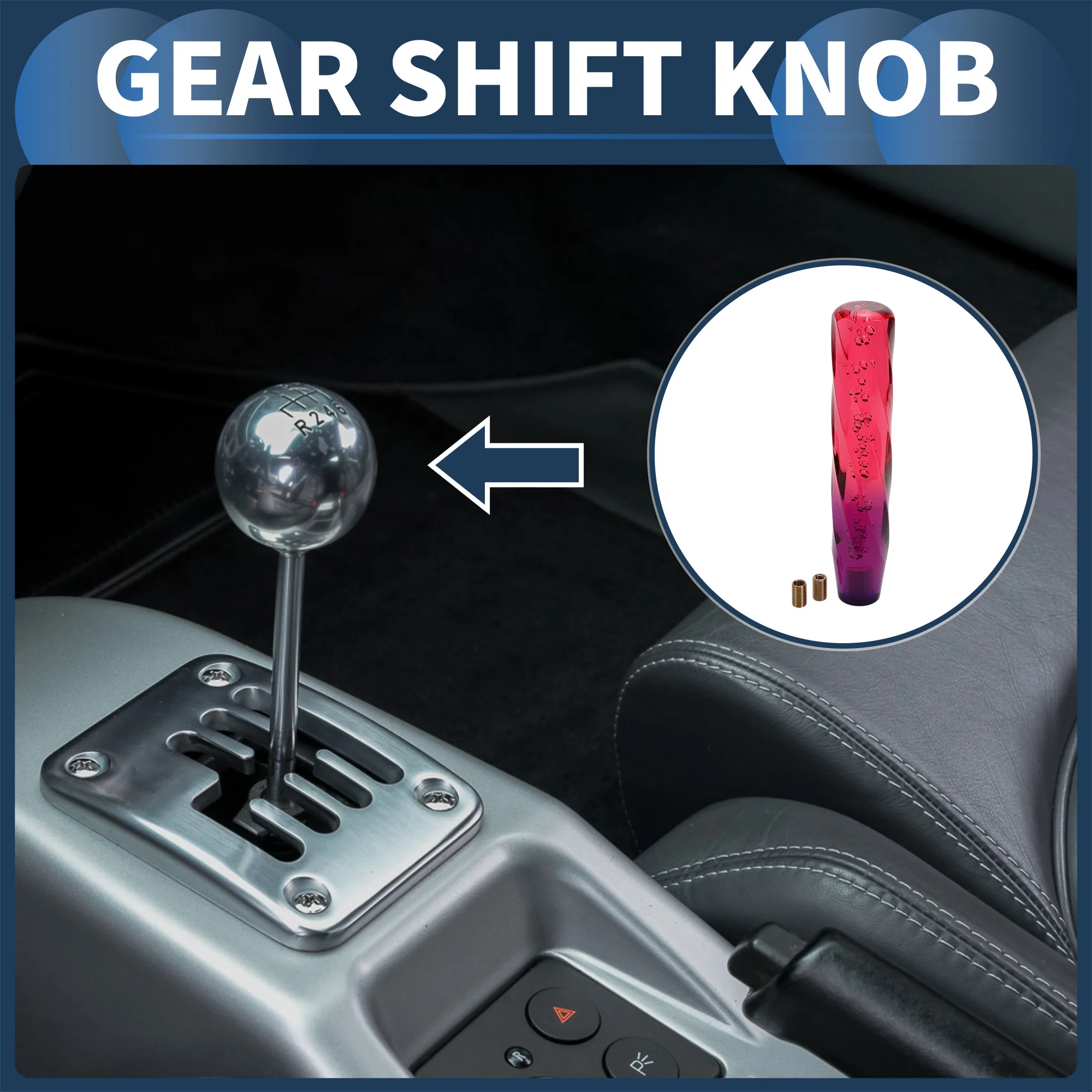 25cm Automatic and Manual Shift Knob with 2 Adapter Acrylic Red Purple 1 Set - Image 2