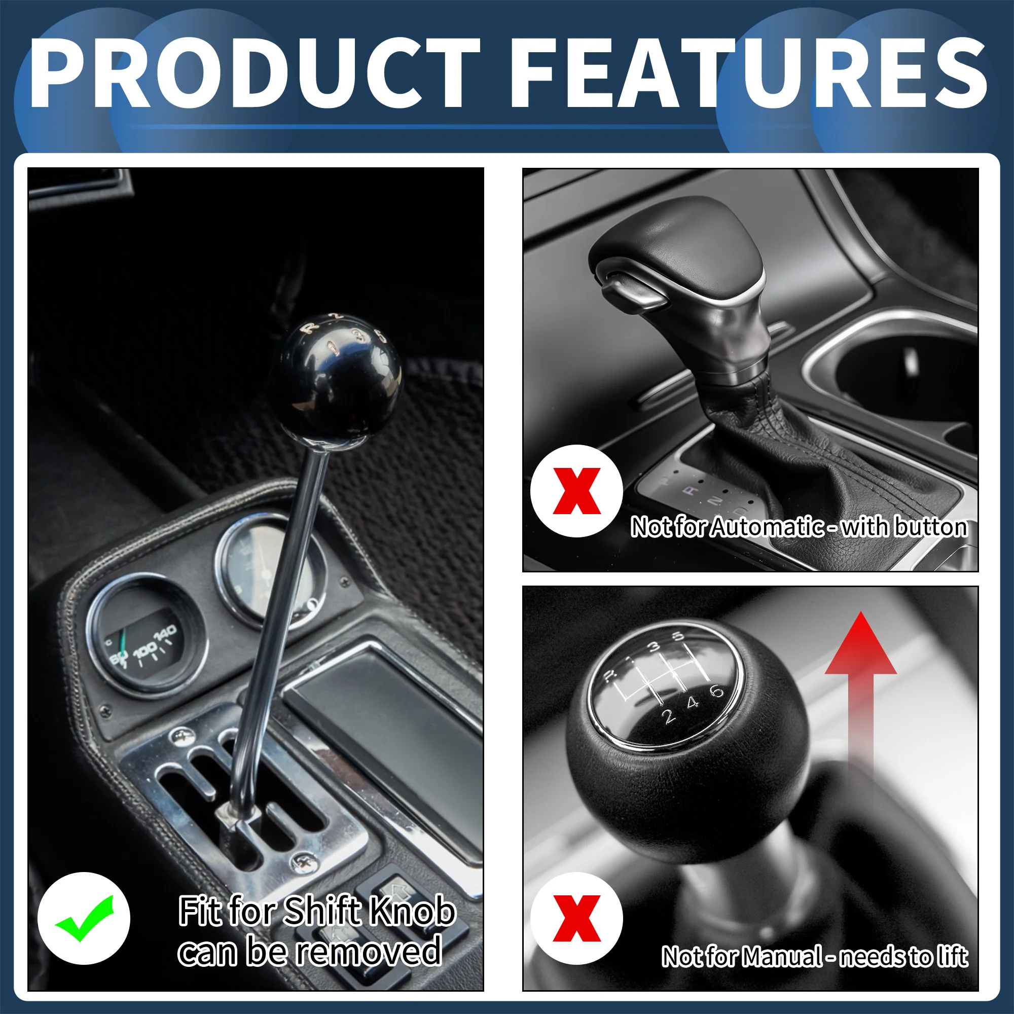 15cm Automatic and Manual Shift Knob with 2 Adapter Acrylic Yellow Red 1 Set - Image 5