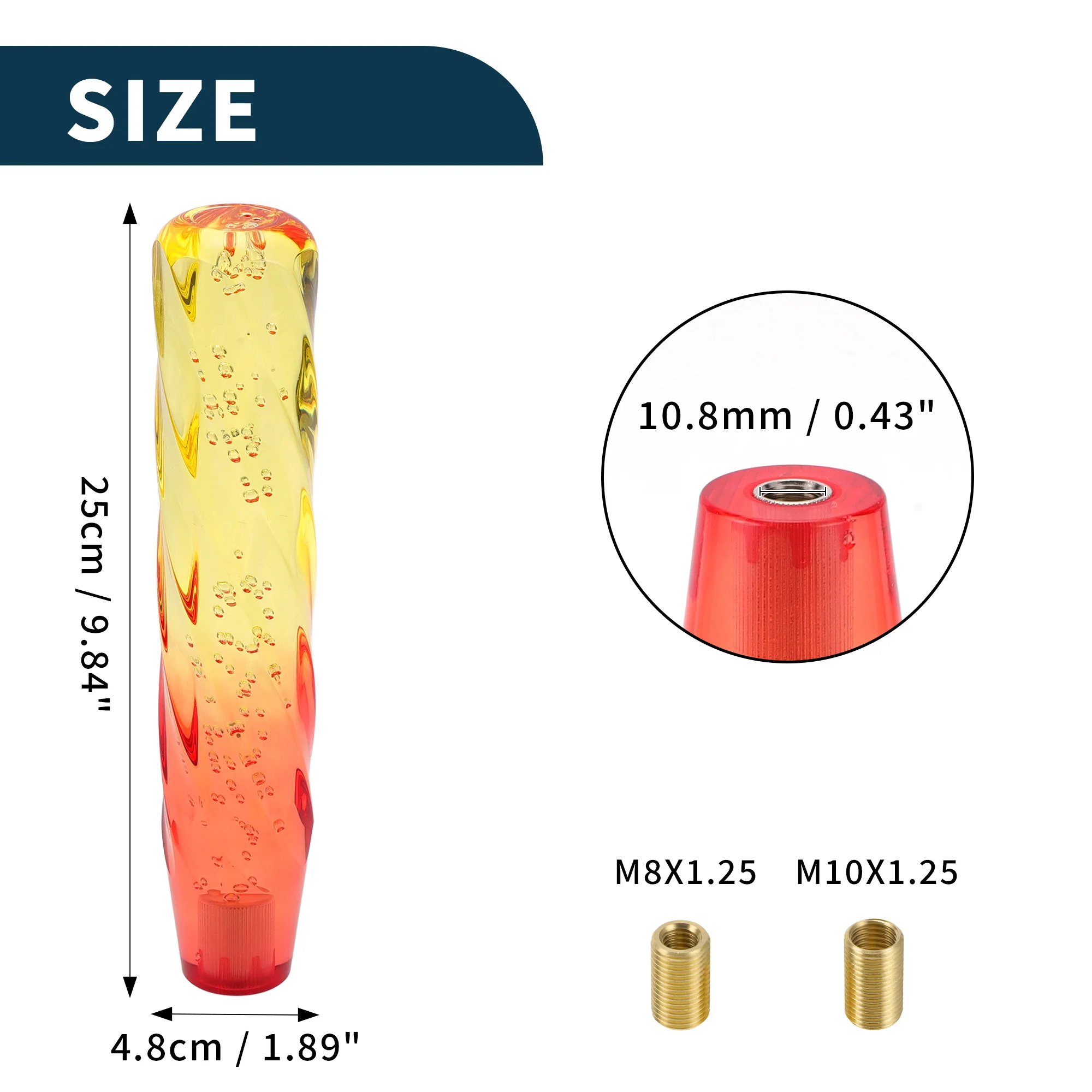 Car Shift Knob 25cm | Front Shift Lever Knob Universal for Automatic and Manual Vehicle Acrylic Yellow Red with 2 Adapter 1 Set - Image 7