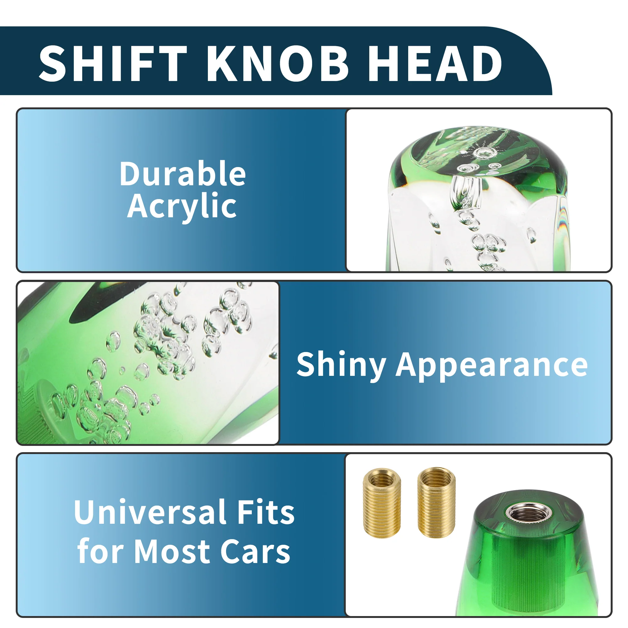 10cm Automatic and Manual Gear Shift Knob W/ 2 Adapter Acrylic Clear Green 1 Set - Image 4