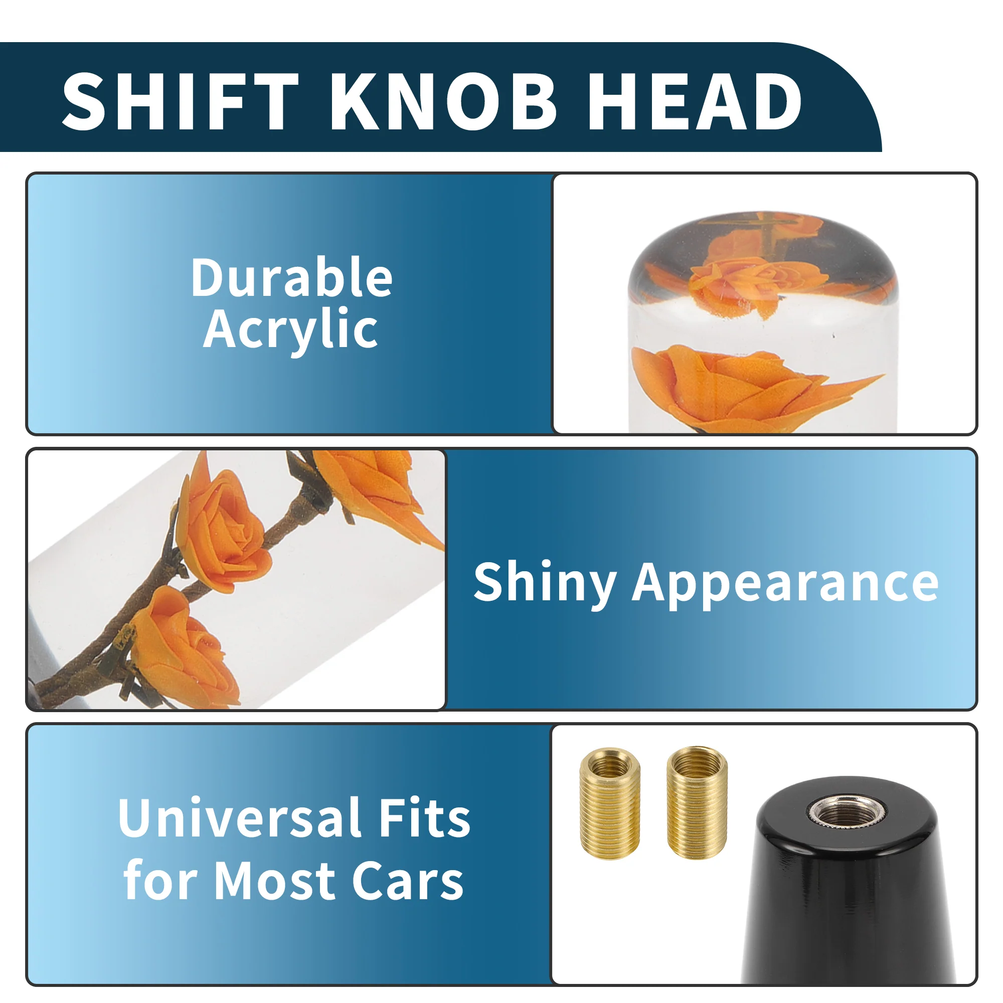 15cm Automatic and Manual Universal Shift Knob W/ 2 Adapter Acrylic Orange 1 Set - Image 4