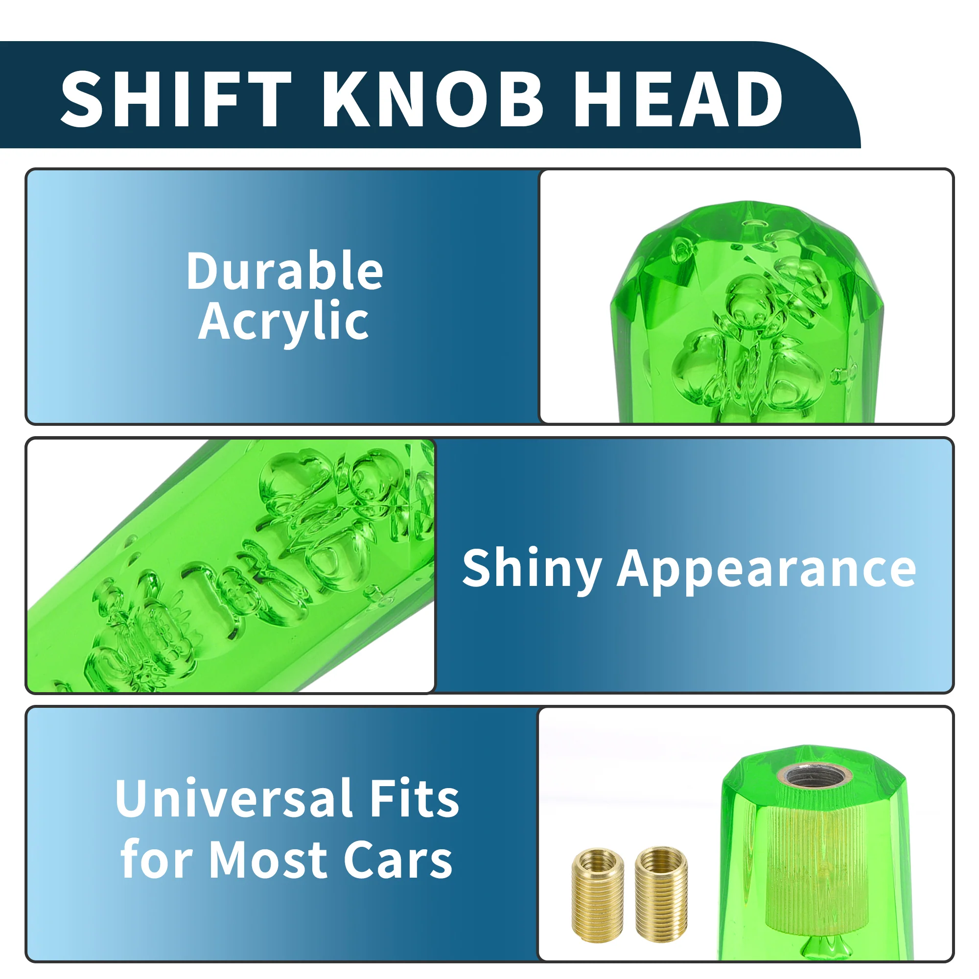 15cm Automatic and Manual Gear Shift Knob with 2 Adapter Acrylic Green 1 Set - Image 4
