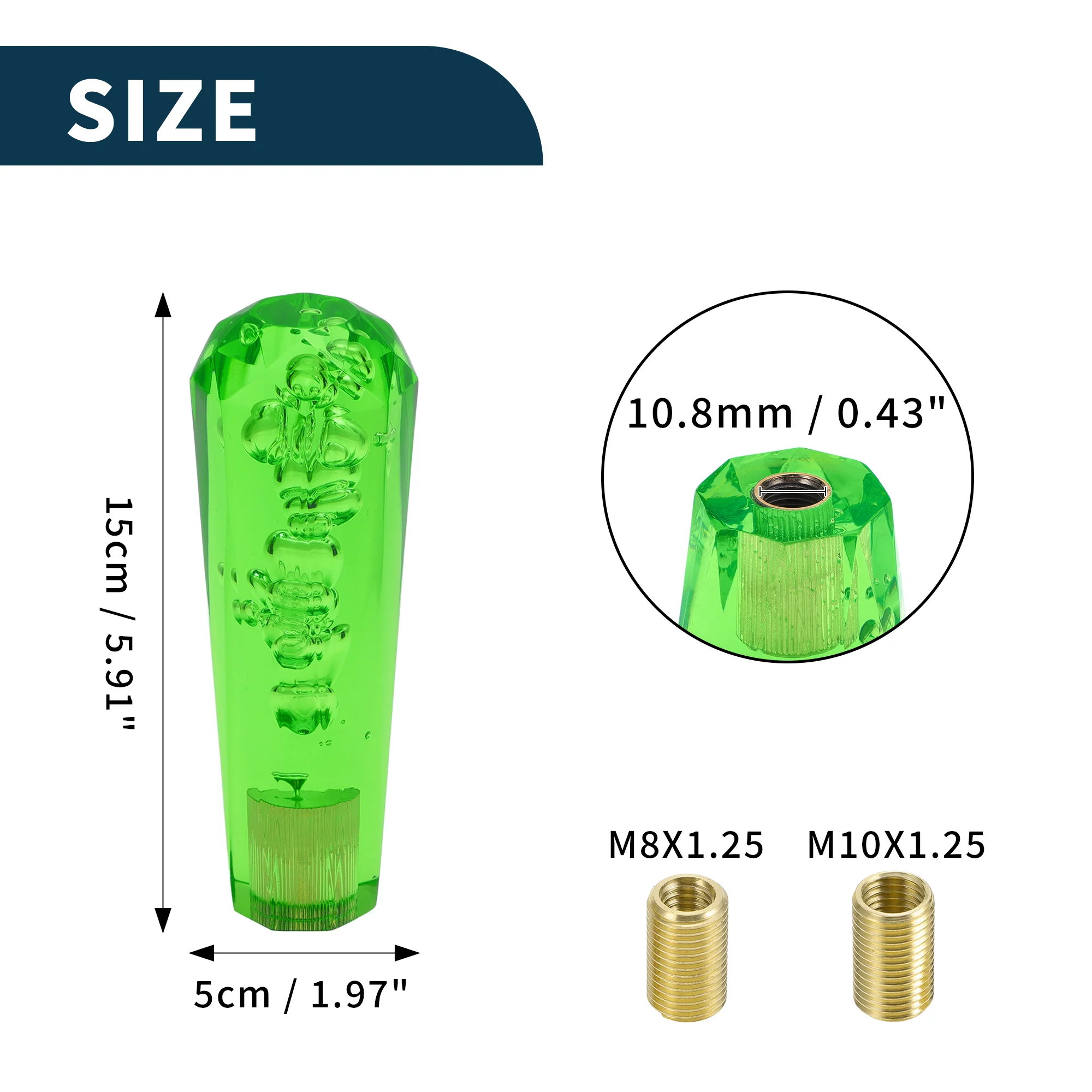 15cm Automatic and Manual Gear Shift Knob with 2 Adapter Acrylic Green 1 Set - Image 6