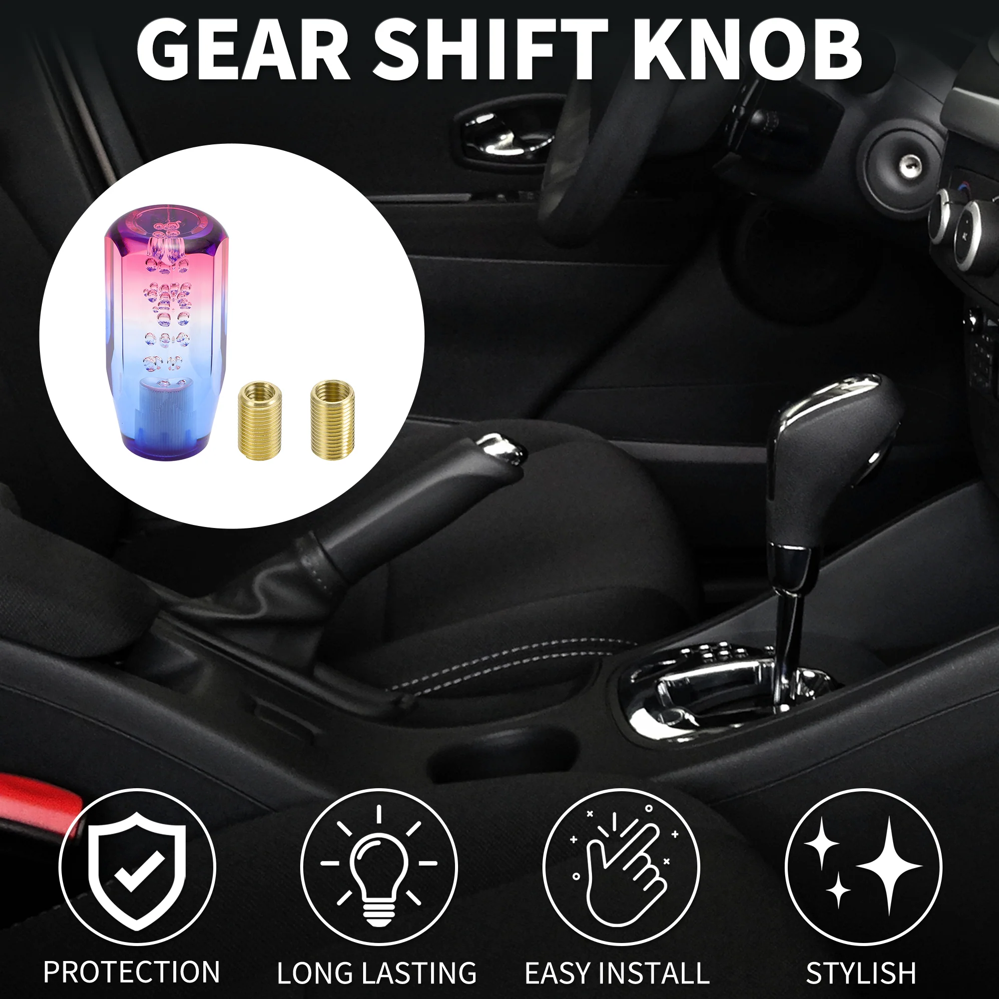 Car Shift Knob 10cm | Front Stick Shift Knob Universal for Automatic and Manual Vehicle Acrylic Red White with 2 Adapter 1 Set - Image 3