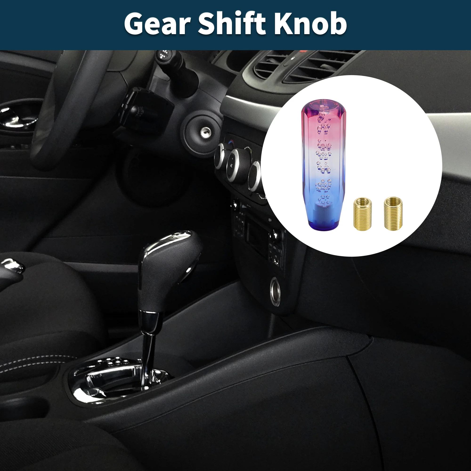 Car Shift Knob 15cm | Front Stick Shift Knob Universal for Automatic and Manual Vehicle Acrylic Red White with 2 Adapter 1 Set - Image 2