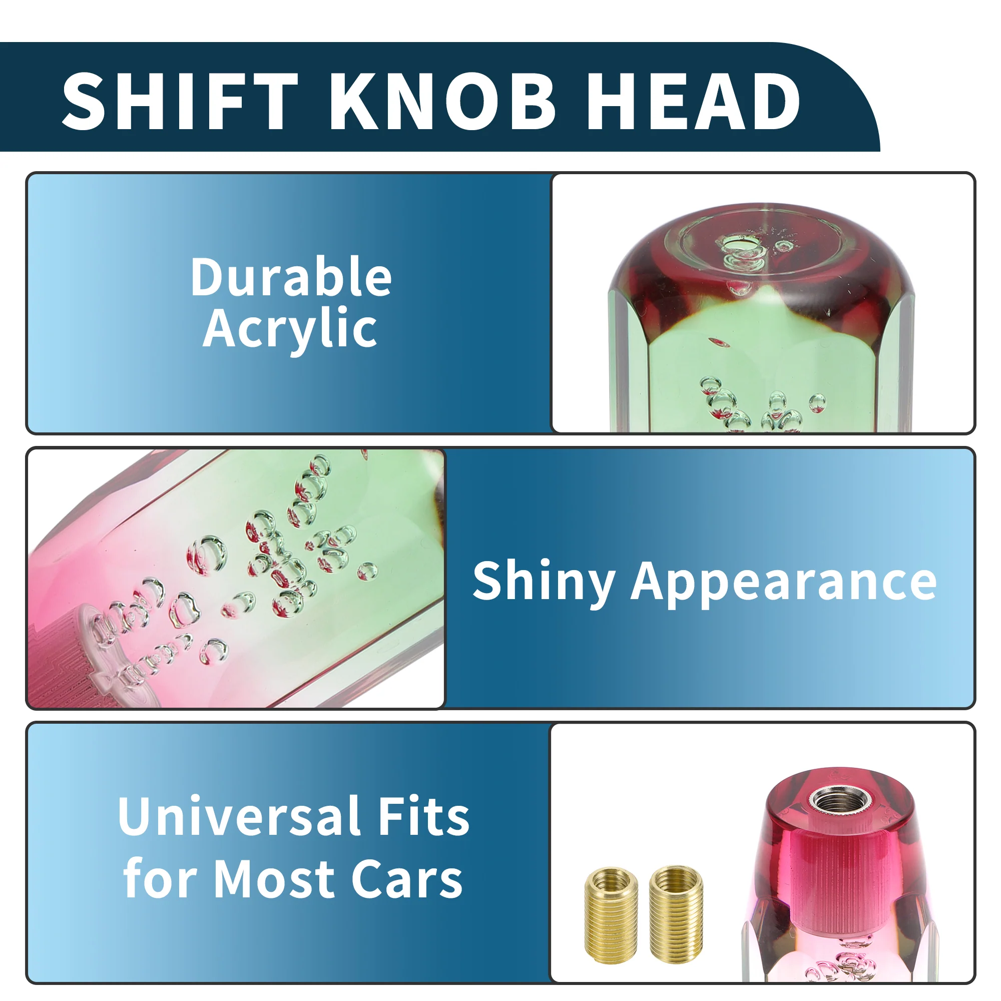 10cm Automatic and Manual Shift Knob with 2 Adapter Acrylic Green White 1 Set - Image 4