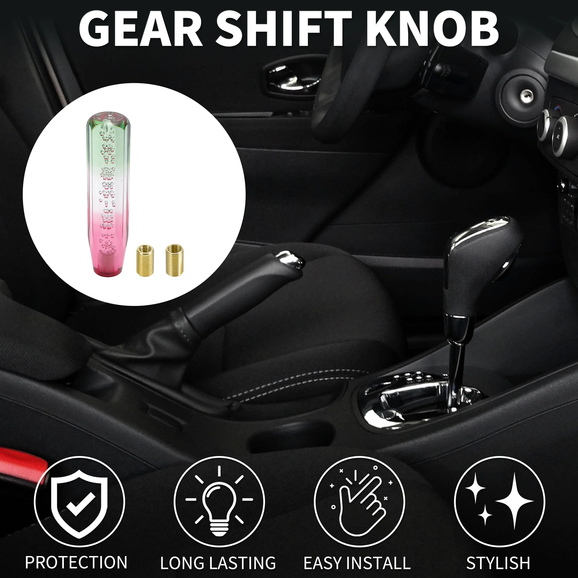 20cm Automatic and Manual Shift Knob with 2 Adapter Acrylic Green White 1 Set - Image 2