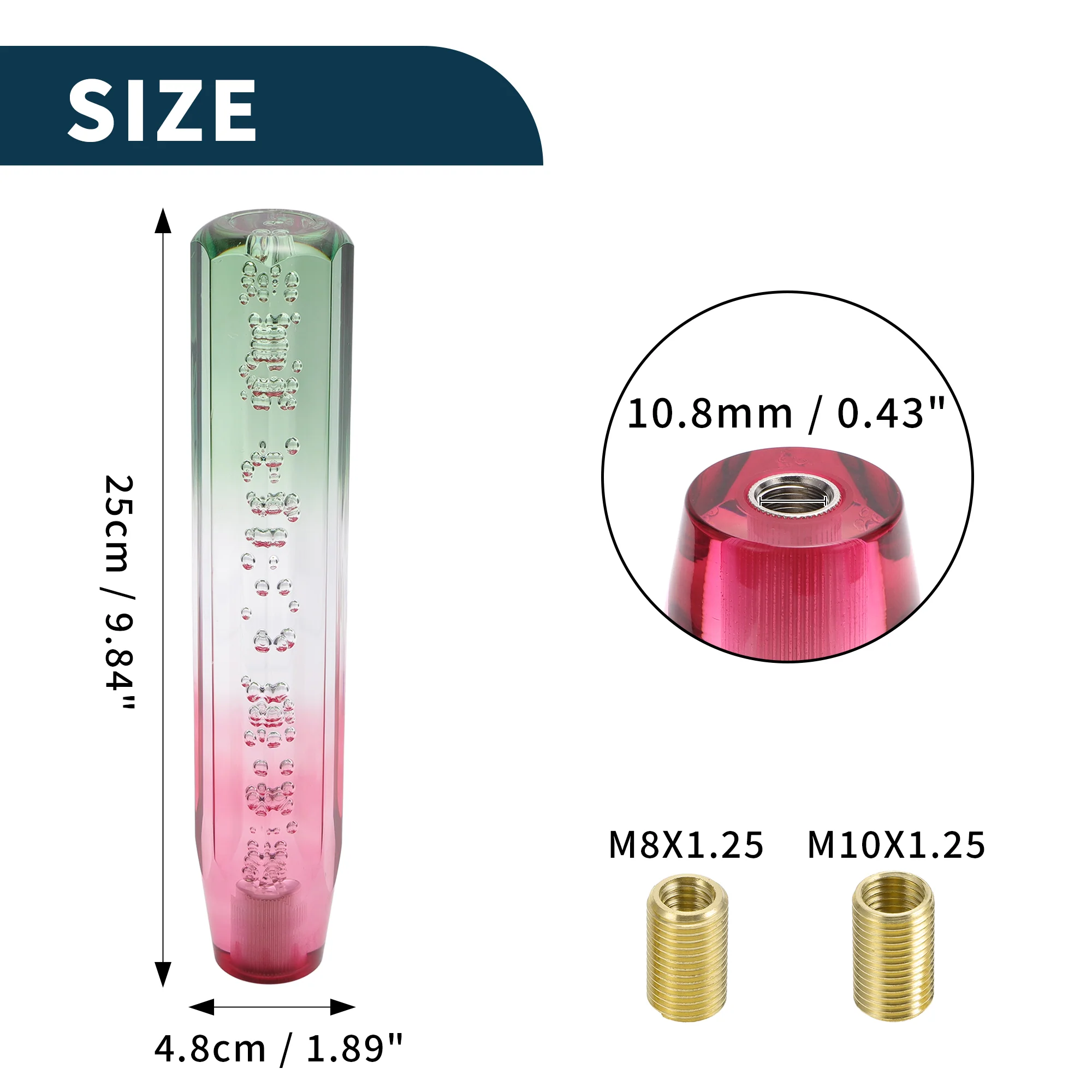25cm Automatic and Manual Shift Knob with 2 Adapter Acrylic Green White 1 Set - Image 6