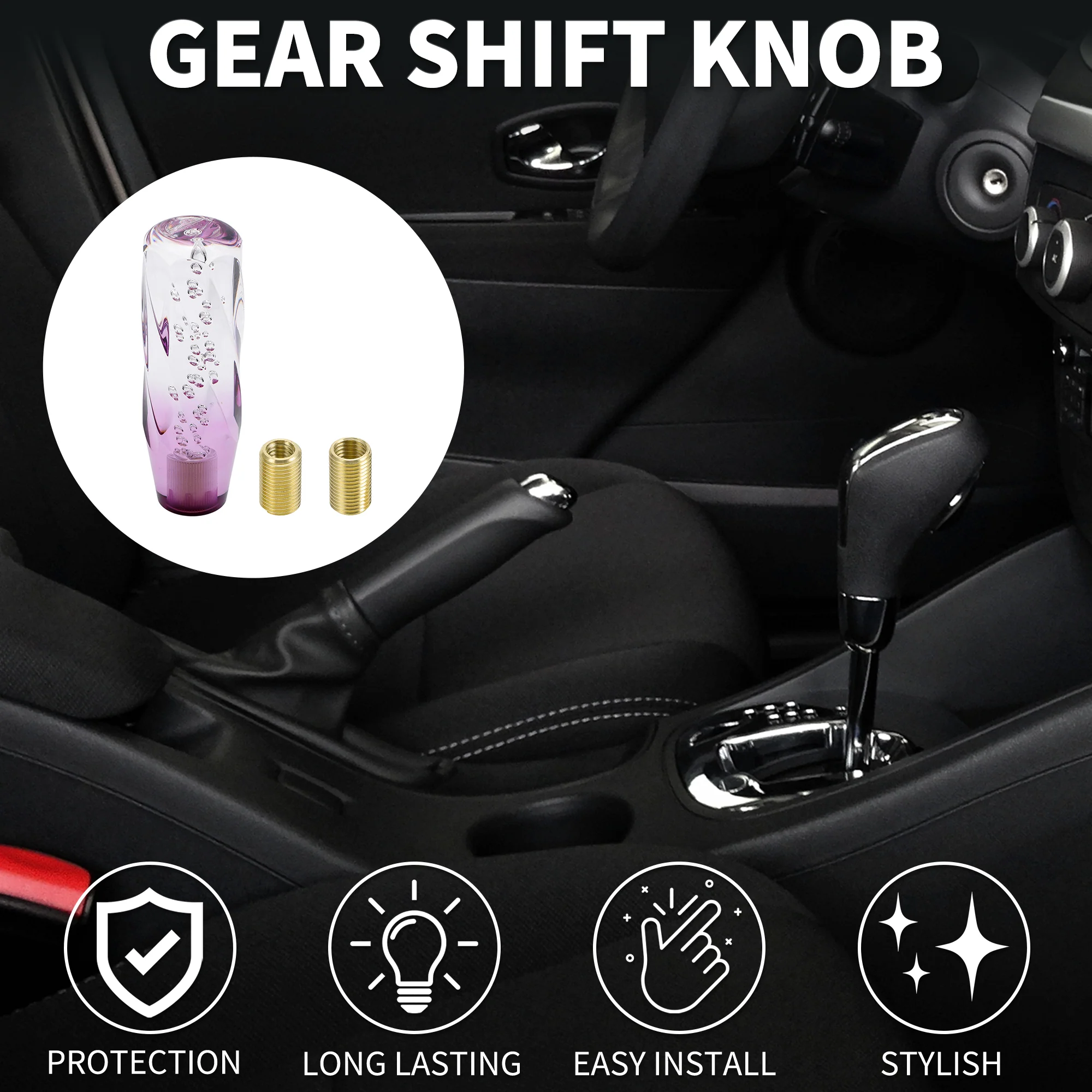 15cm Automatic and Manual Shift Knob with 2 Adapter Acrylic Clear Purple 1 Set - Image 2